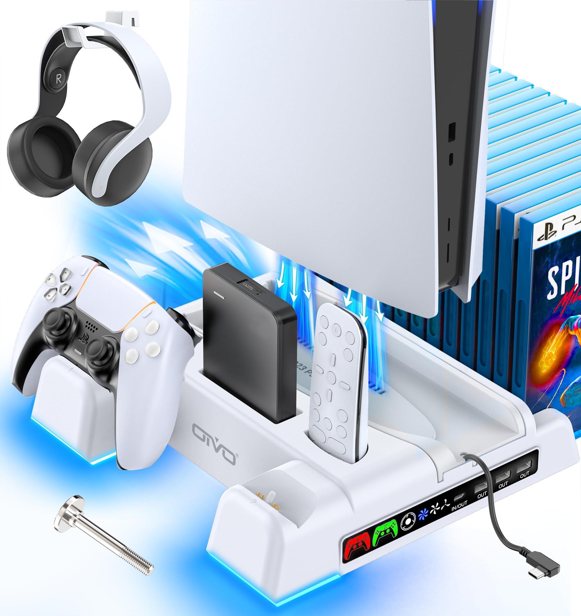 Oivo Chamunda Ps5 Cooling Stand With Charging Station&Suction Cooling Fan,Dual Controller Charger Station,Must Have Accessories For Playstation 5 Ps5 Console,Charging Dock Station&12 Game Slots,Usb