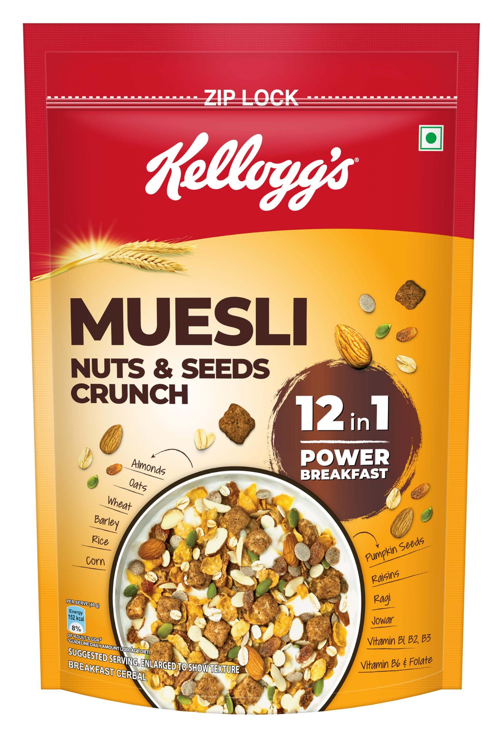 Kellogg’s Muesli Nuts & Seeds Crunch 950g/1kg (Weight May Vary) | 12-in-1 Power Breakfast | No Maida | High in Fiber| India’s No. 1 Muesli