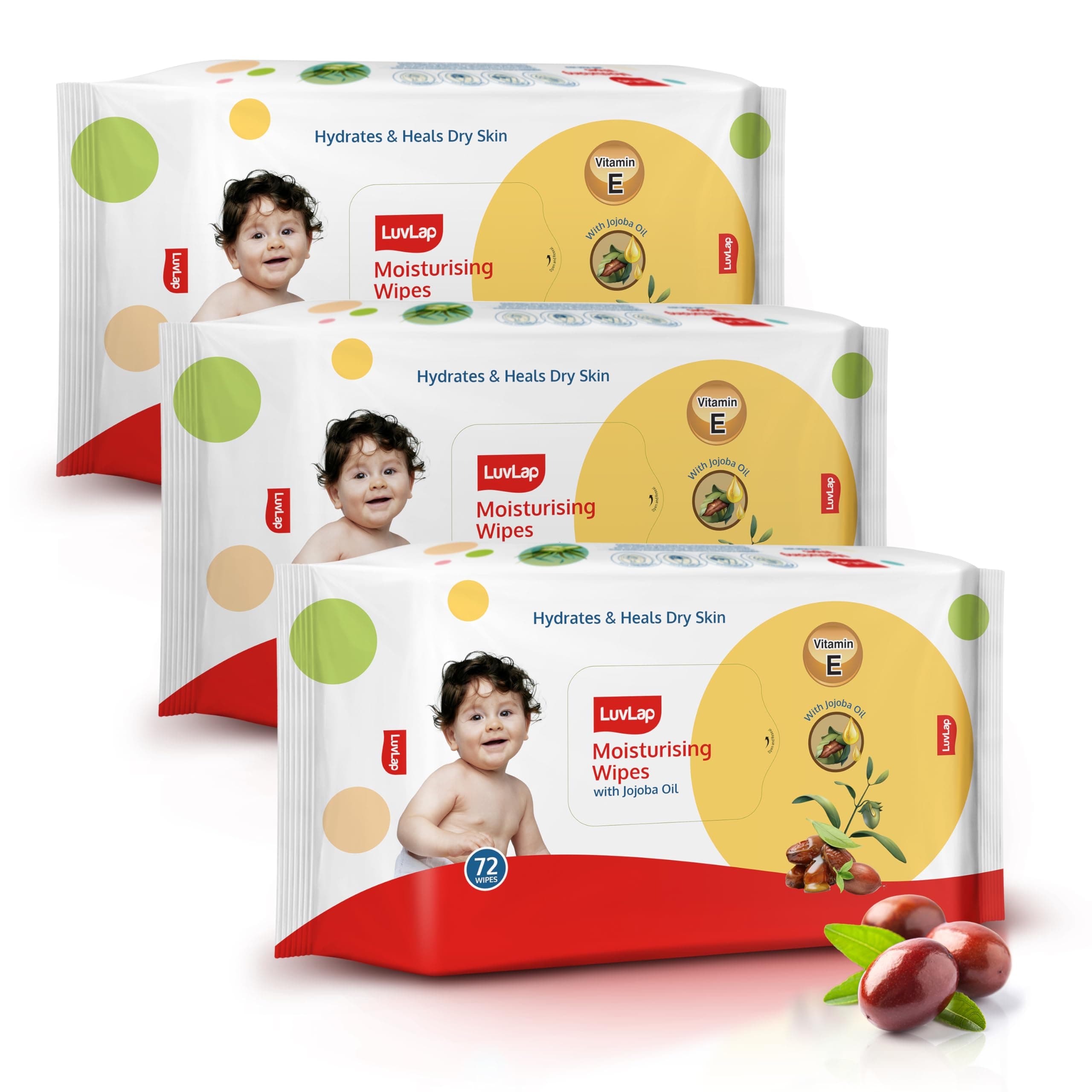 LuvLap Moisturising Wet Wipes without Lid For Baby Skin, Enriched With Jojoba Oil & Vitamin E, pH Balanced, Dermatologically Safe, Paraben & Sulphate Free, 72 Wipes, pack of 3