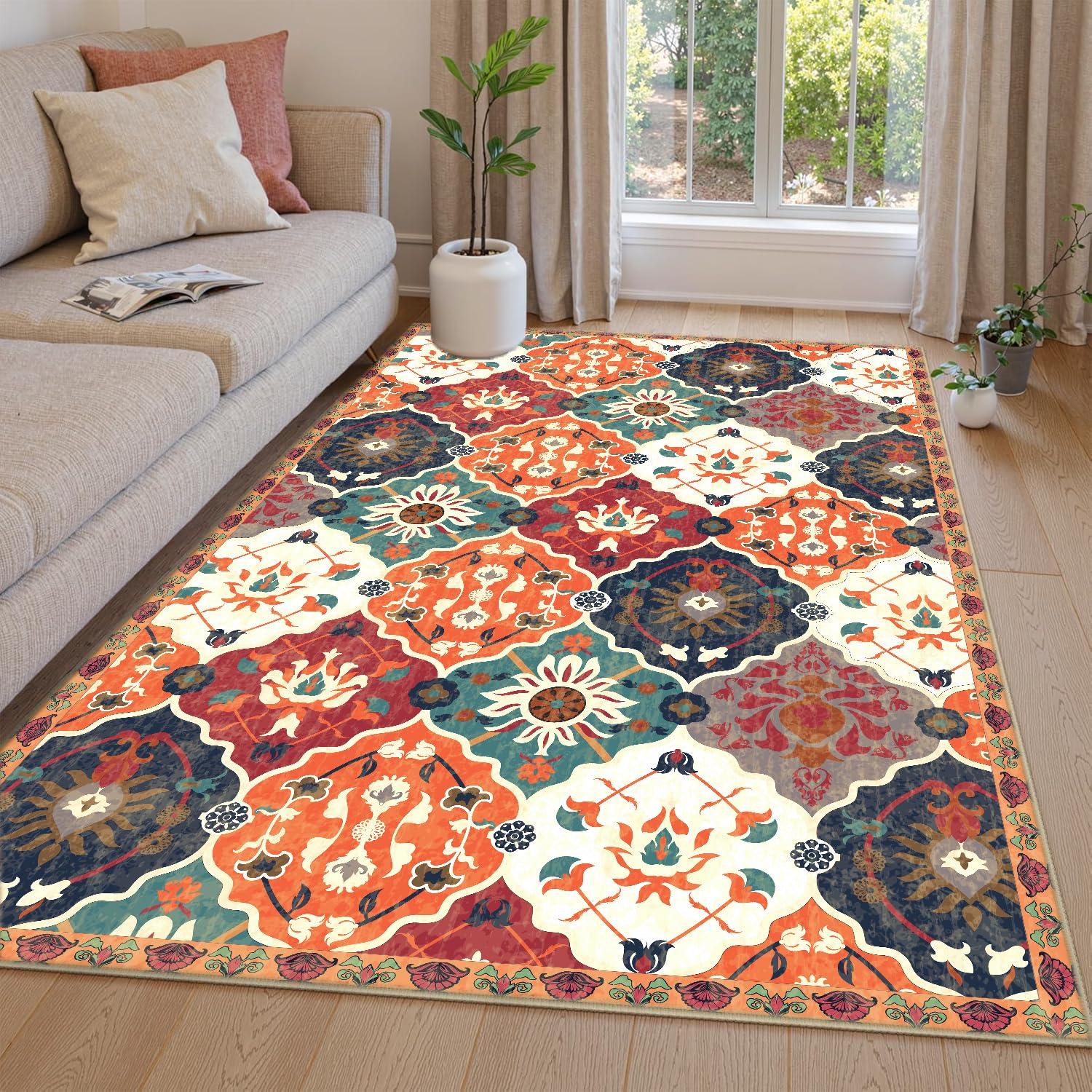 ishro home 4x6 Feet 3D Jet Multi Printed Carpet Rug Runner and Carpets for Bedroom/Living Area/Home with Anti Slip Backing (Retro, 4x6 fts)