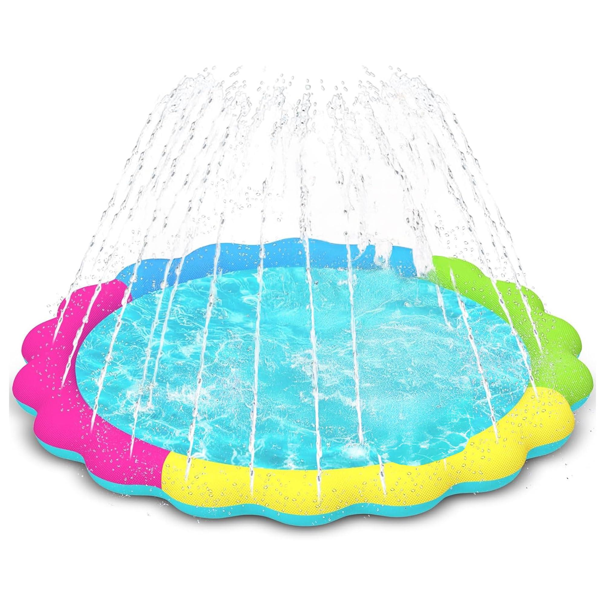Kidology Non-Slip Sprinkler Splash Pad for Kids -Summer Water Toys | Fun Backyard Fountain Play for Toddlers & Kids Large Play Pool Spray Mat with Adjustable Spray Height – 150Cm (Multicolor)