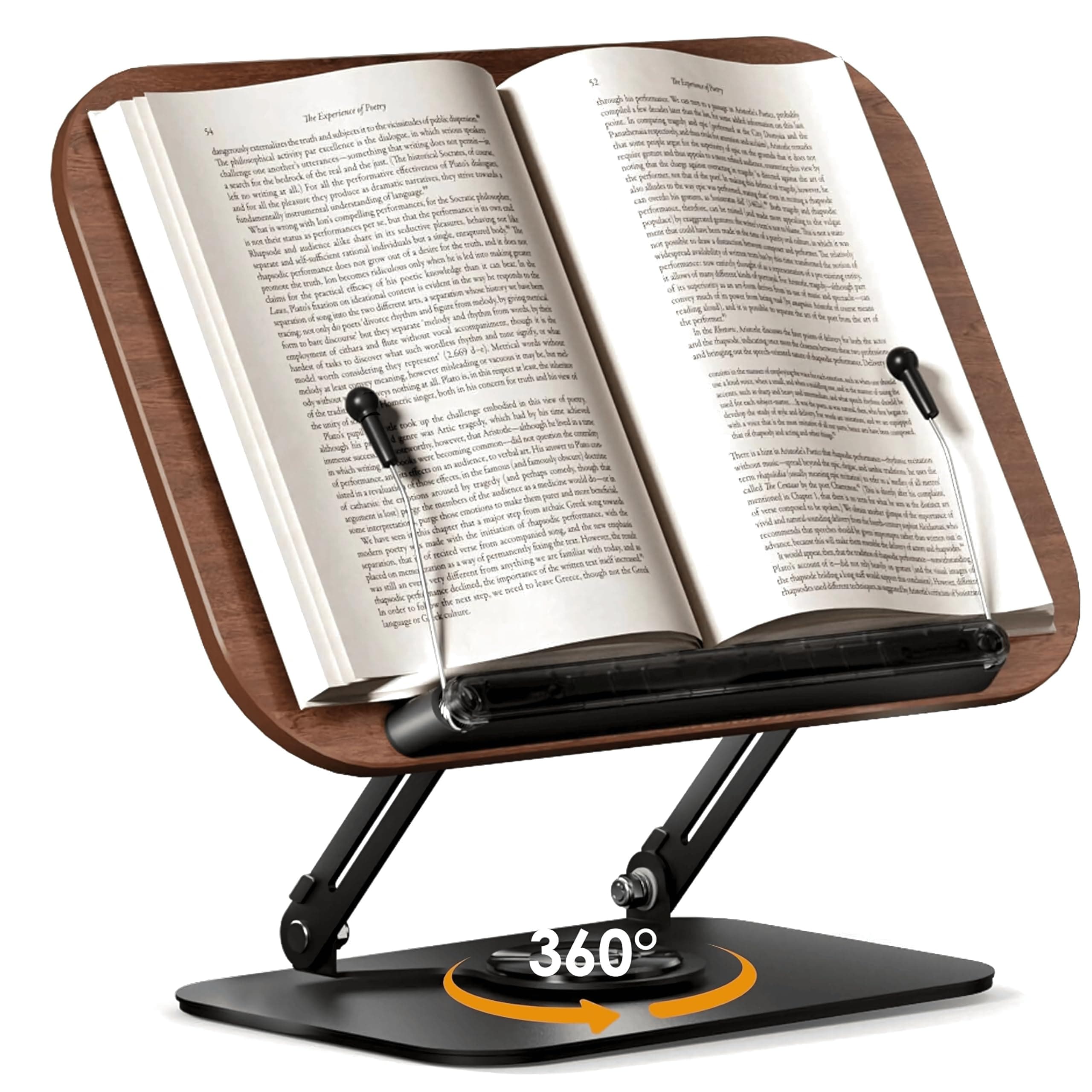 Sunchhaya Book Stand for Reading – Adjustable Wooden Book Holder with 360° Rotating Base, Foldable Reading Rest for Desk l Cookbook Stand, Tablet & Laptop Holder, Height & Angle Adjustable (R51_BROWN)