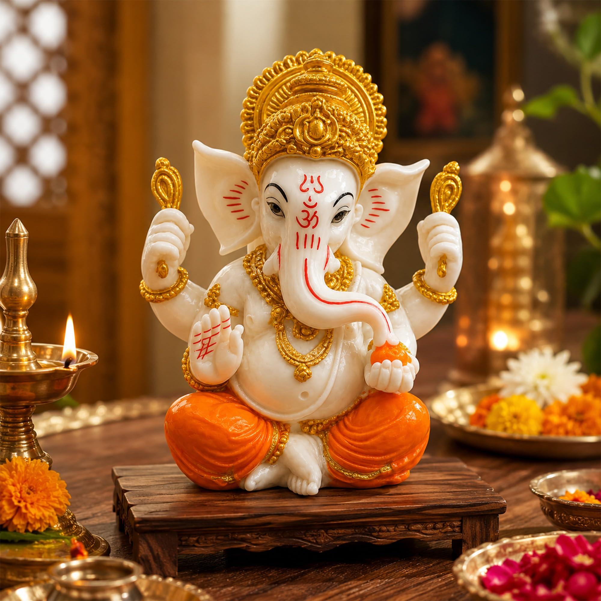 Hari Darshan Ganesha Orange Ganpati Bappa Idol for Car, Gift & Home Decor