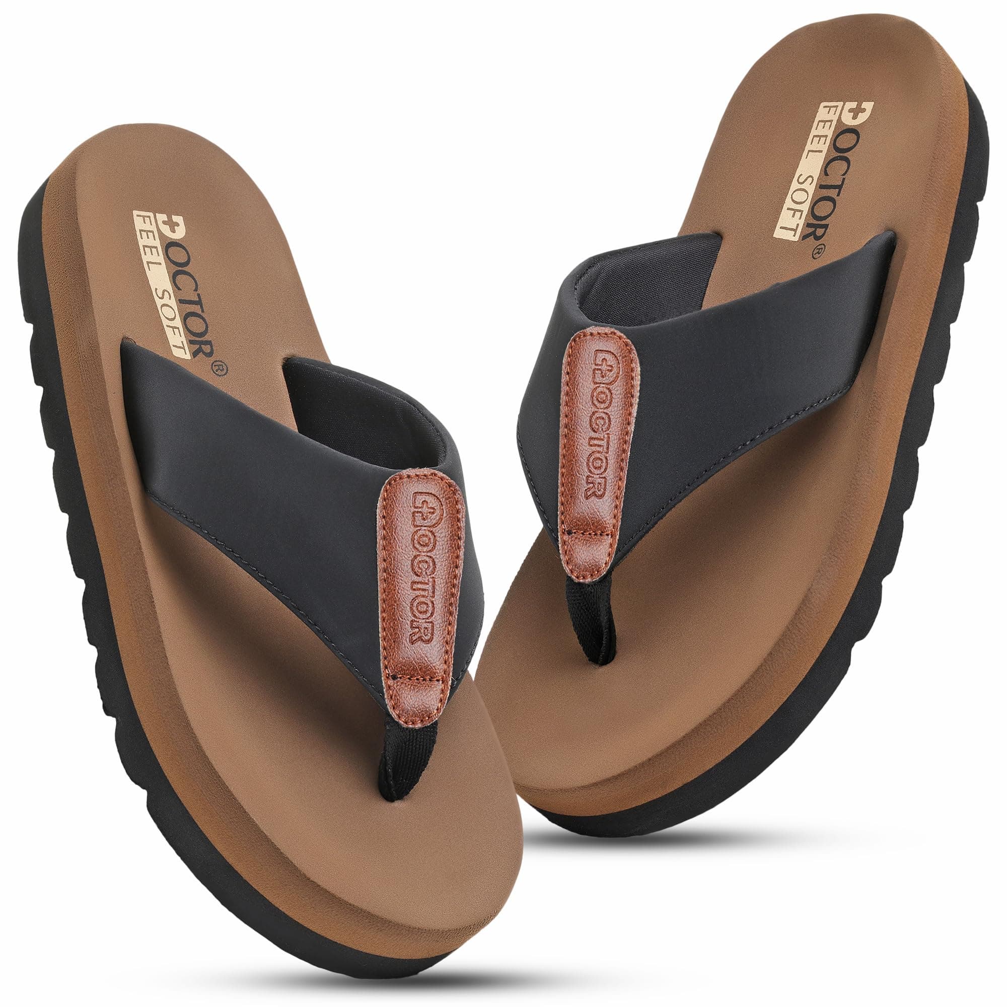 DOCTOR FEEL SOFT Men’s Cushioned Flip Flops | Soft Comfortable Thong Slippers for Everyday Wear | Lightweight Anti-Slip Casual Beach Sandals for Indoor Outdoor Use