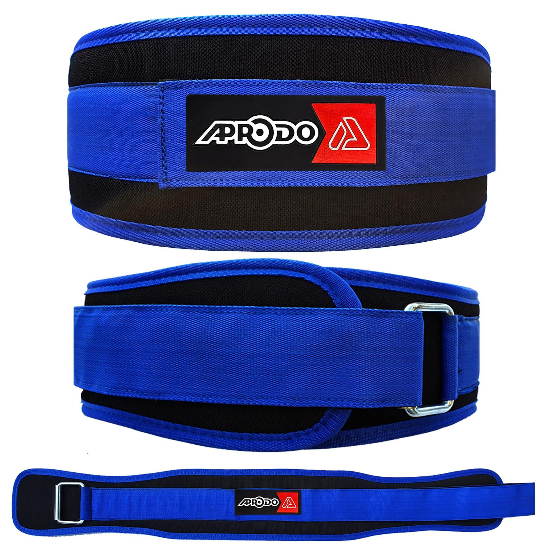 Aprodo Multipurpose Weight Lifting Belt for Back Support Comfortable & Durable for Powerlifting, Weightlifting, Gym, Workout - 100% Nylon, (4 Inch Wide) for Men and Women (Blue, Small 28'' - 32'')