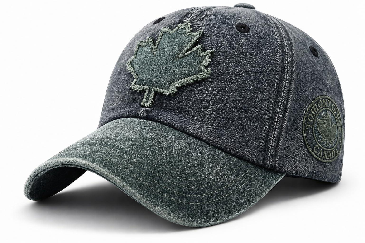 BRANDONN Casual Cotton Cap for Men & Women, Breathable Sun Hat (Canada Black-Green, Pack of 1)