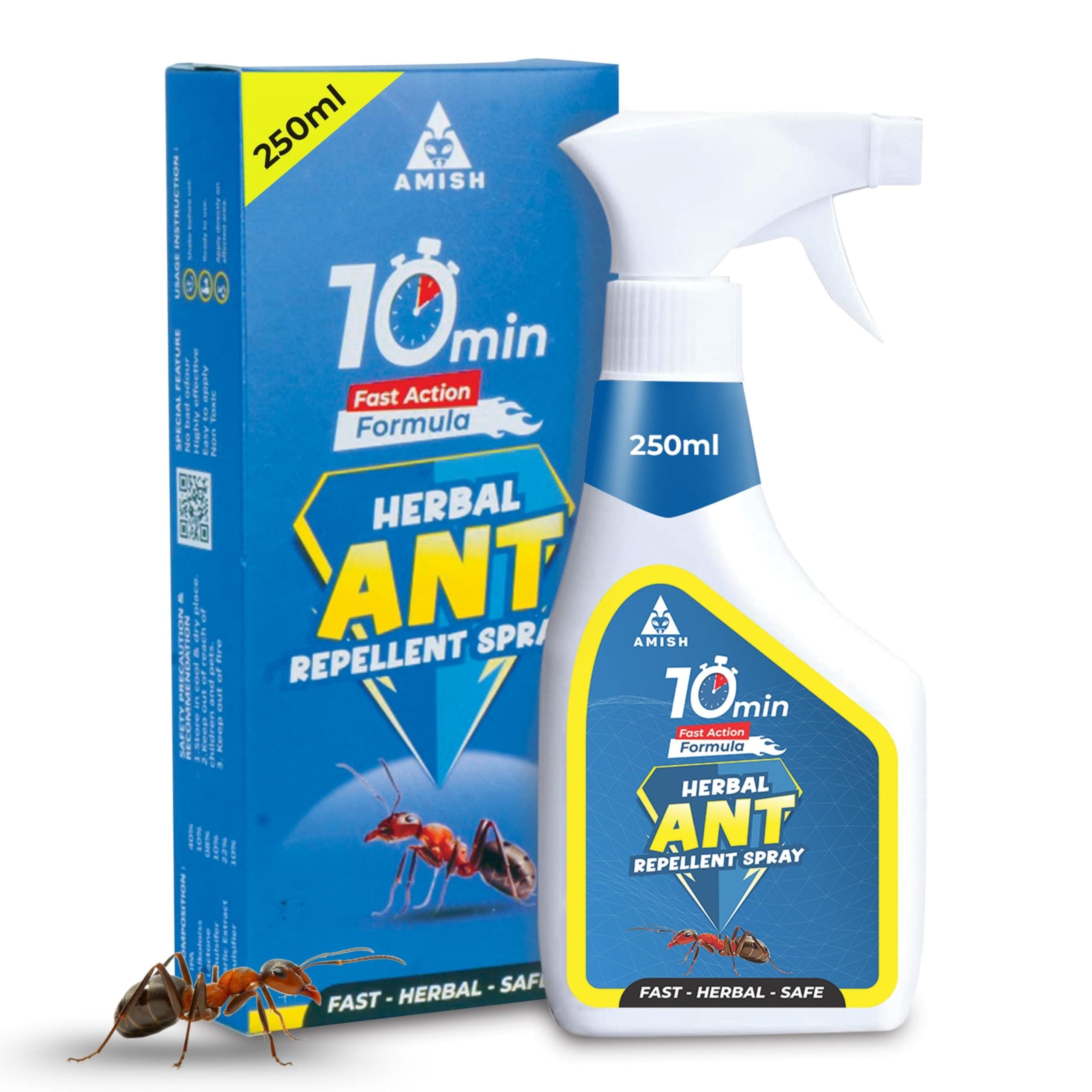 Amish Ant Repellent Spray 250ml for Home & Kitchen | Herbal Organic Indoor Outdoor | Pet Safe, Safe for Dogs | Eco Friendly Remover for Home, Plants | 10 minutes Formula| Repellent Spray