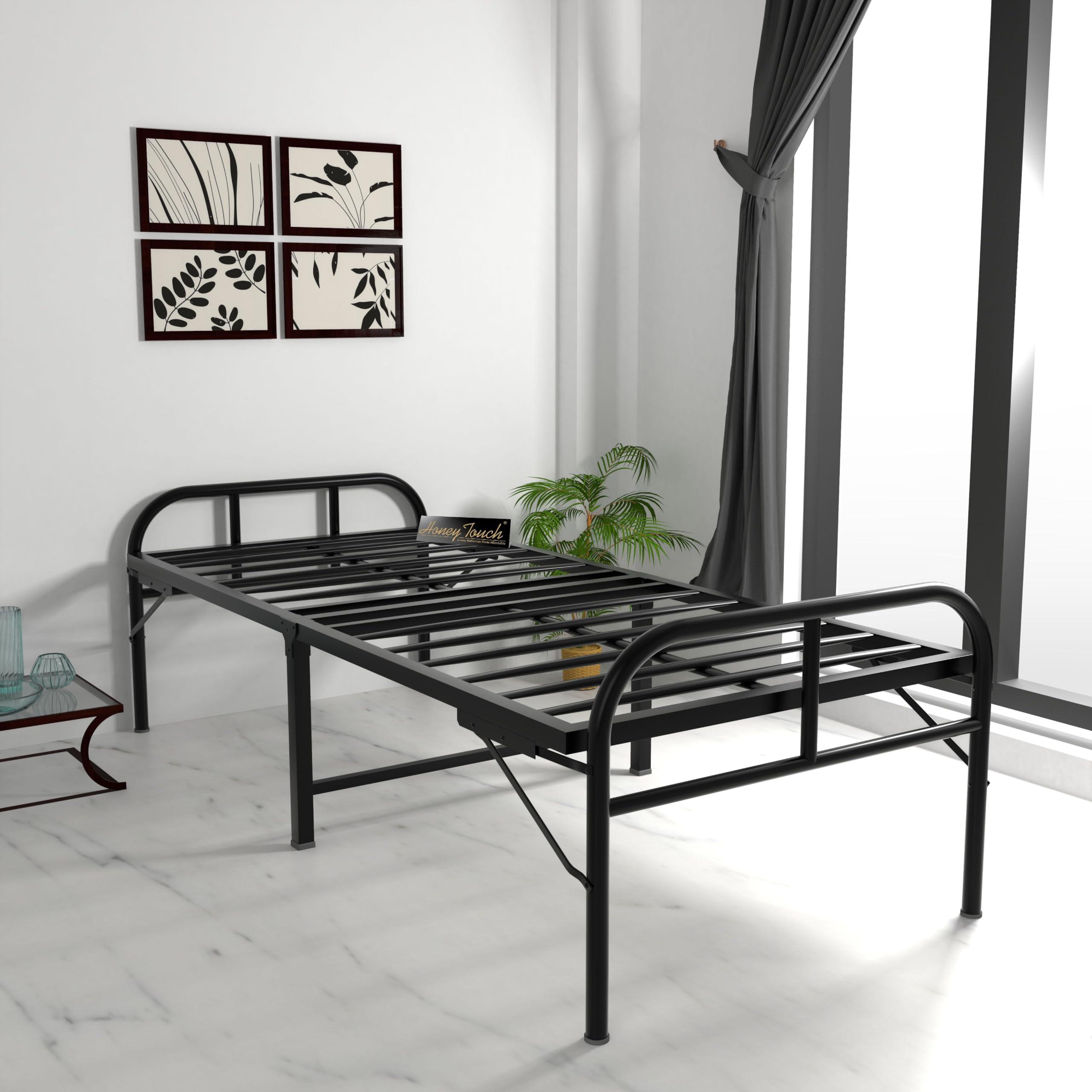 Honey Touch Avon Folding Bed Single Without Mattress | No Assembly Required | Foldable Bed for Sleeping/Guests/Rented Apartments/Bedroom (Black)