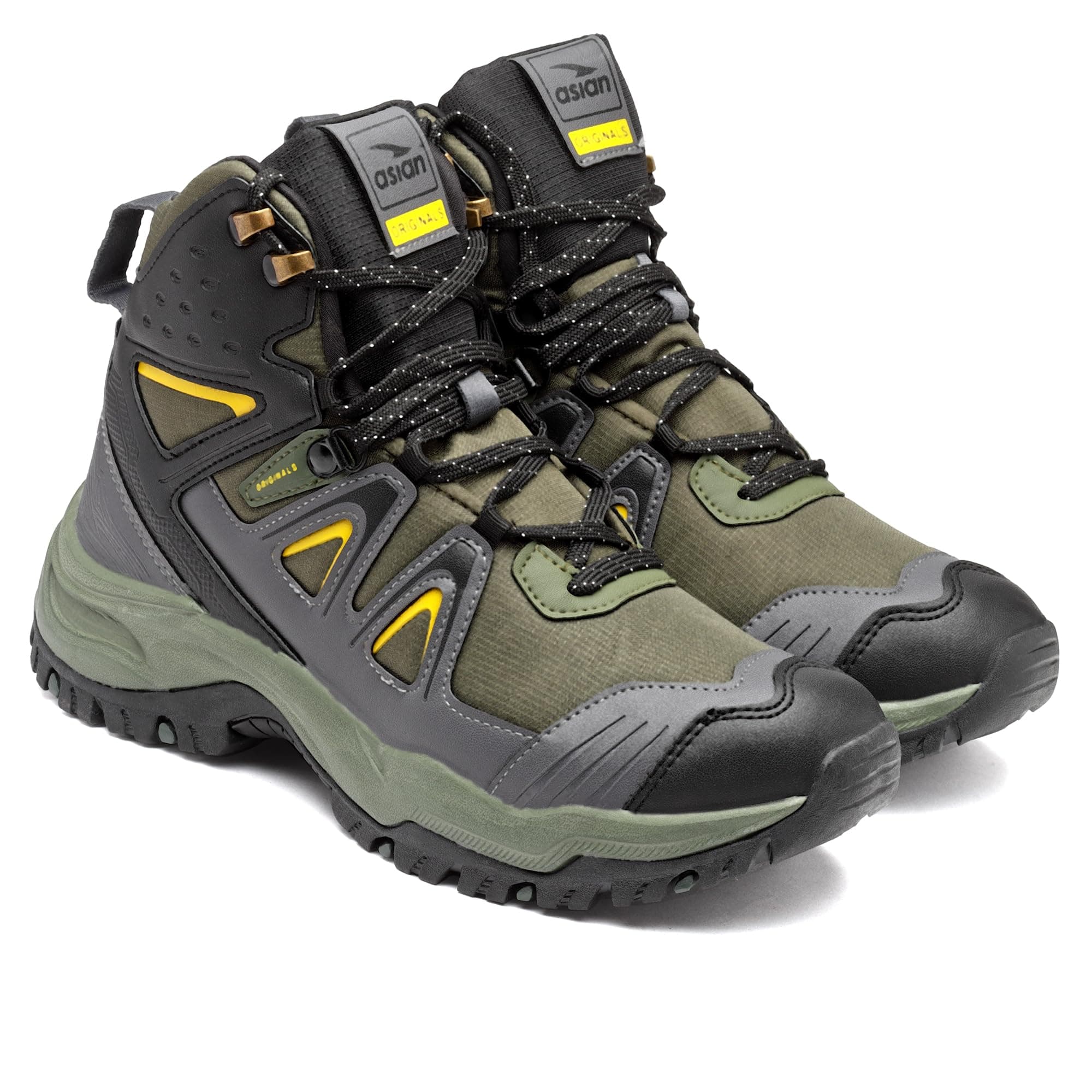 ASIAN EVEREST-24 Light Weight Anti Skid Boot Shoes for Men for Comfortable Hiking Trekking Shoes Men and Boys with Phylon Sole Olive Black,UK 8