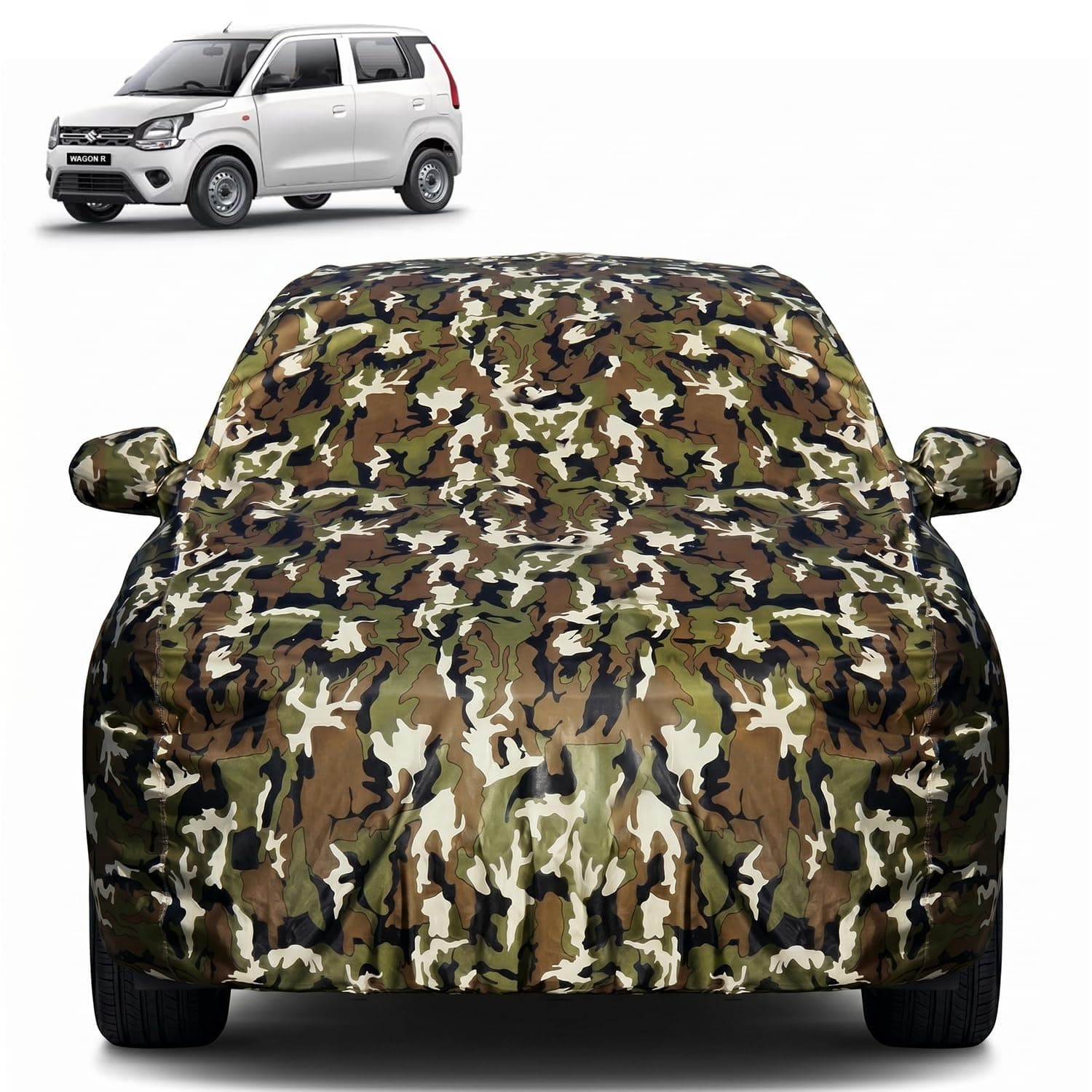 Pivalo Car Body Cover for Maruti Wagon R All Model & Years (1999-2026) 100% Waterproof with Mirror Pockets, Triple Stitched Dustproof Heat Resistant UV Protection (Military/Jungle/Camouflage)
