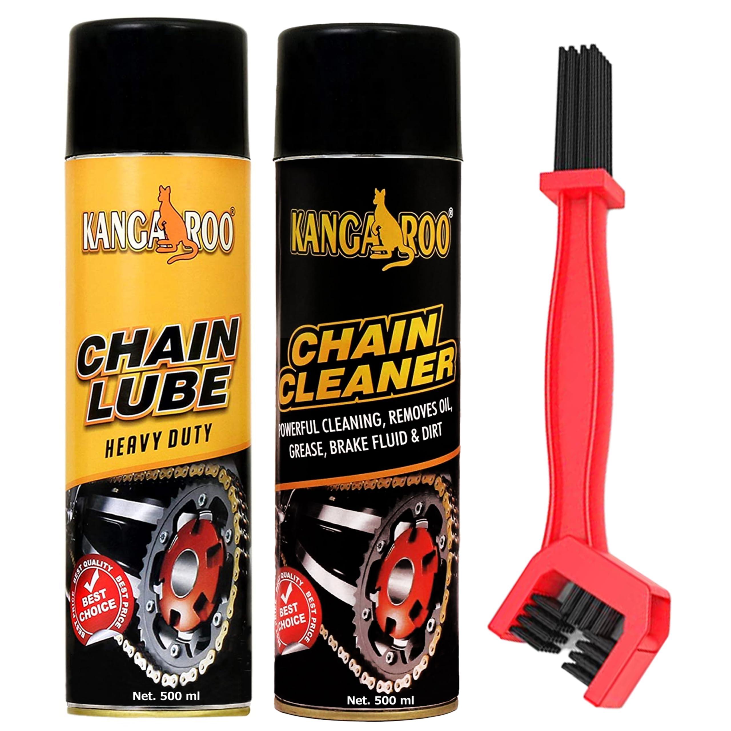 KANGAROO Chain Lubricant Spray & Chain Cleaner Kit (500ml Each) + Cleaning Brush | Bike, Motorcycle, Bicycle Maintenance Kit | Anti-Rust, Dirt Removal & Smooth Ride Solution | All-Weather Protection