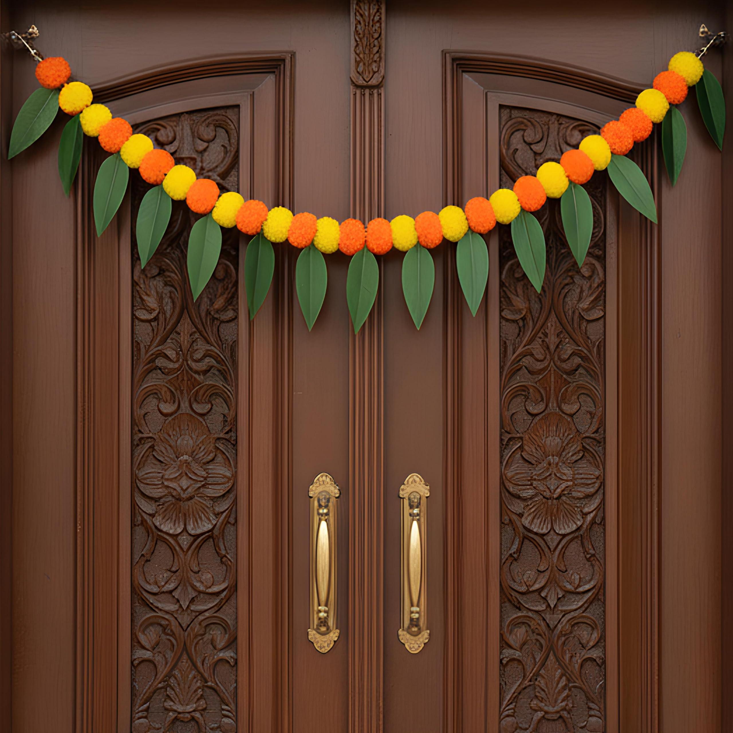 Party Propz Mango Leaves Marigold Toran for Main Door Entrance- 1Pc 3ft Toran for Pooja Mandir, Ganpati Decoration Setup for Home, Varalakshmi Pooja Decoration Items, Door Hanging Decorative Items