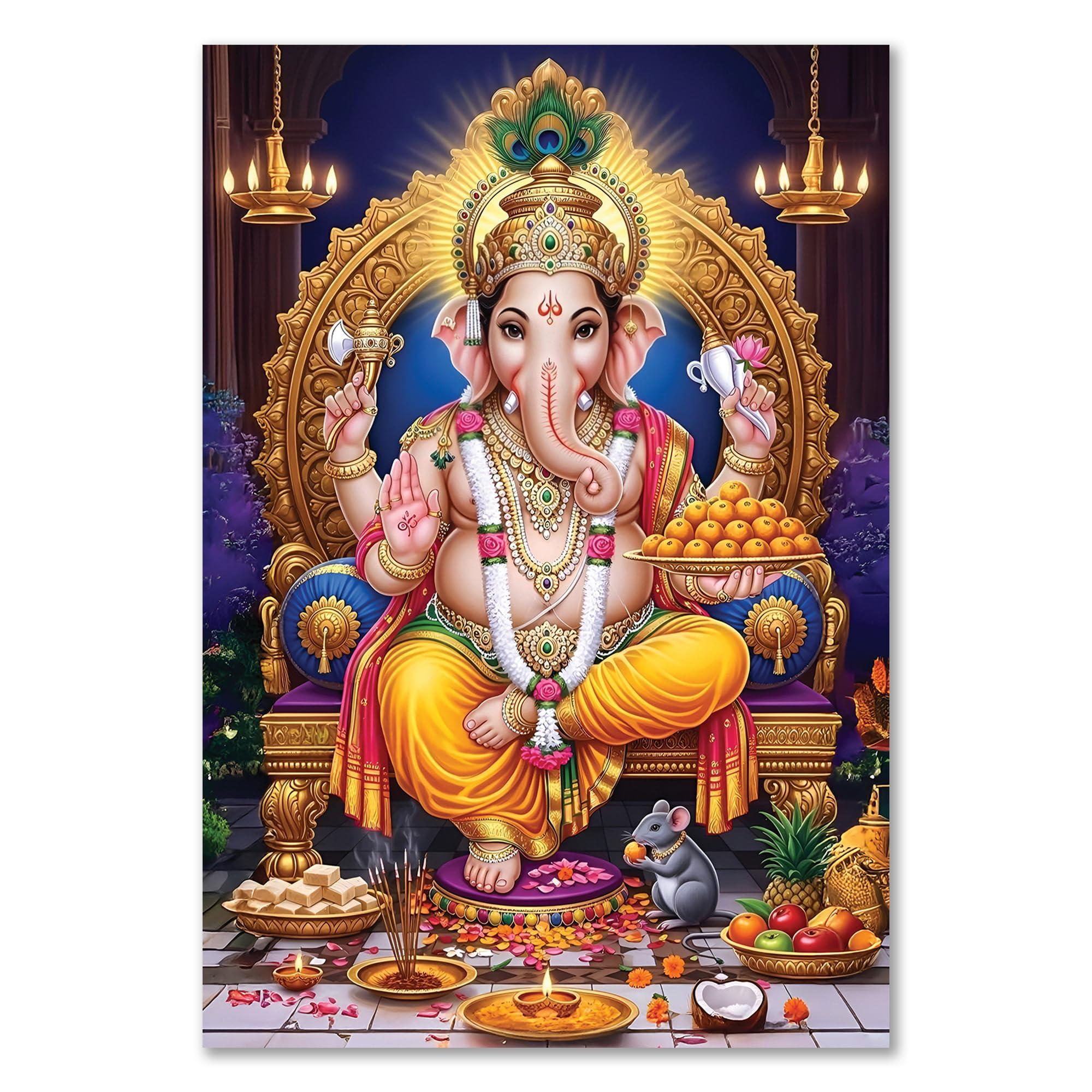PICTURE CREATIONS Lord Ganesh Wall Poster - 12x 18 Inches Ganpati Bappa Photo for Home Temple, Living Room, Office & Puja Room | Spiritual & Religious Wall Art (Design 7)