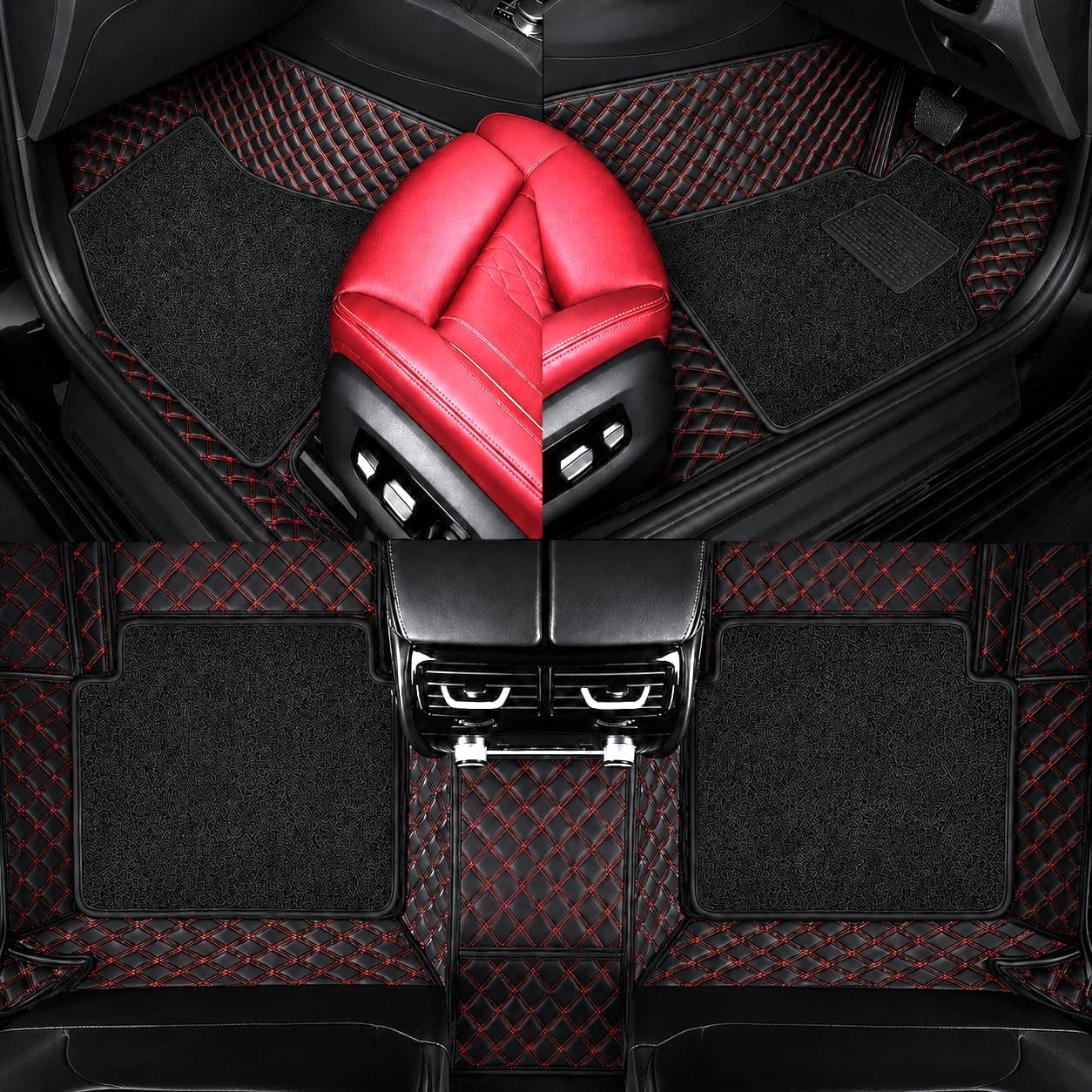 AutoClow Premium 7D Car Mat Full Set for Hyundai Exter (Model : 2023-2026) || Luxury Leather Dual-Stitch Full Set 7D Car Floor Mat || 100% Waterproof || Color : Black-RED (Design-1)