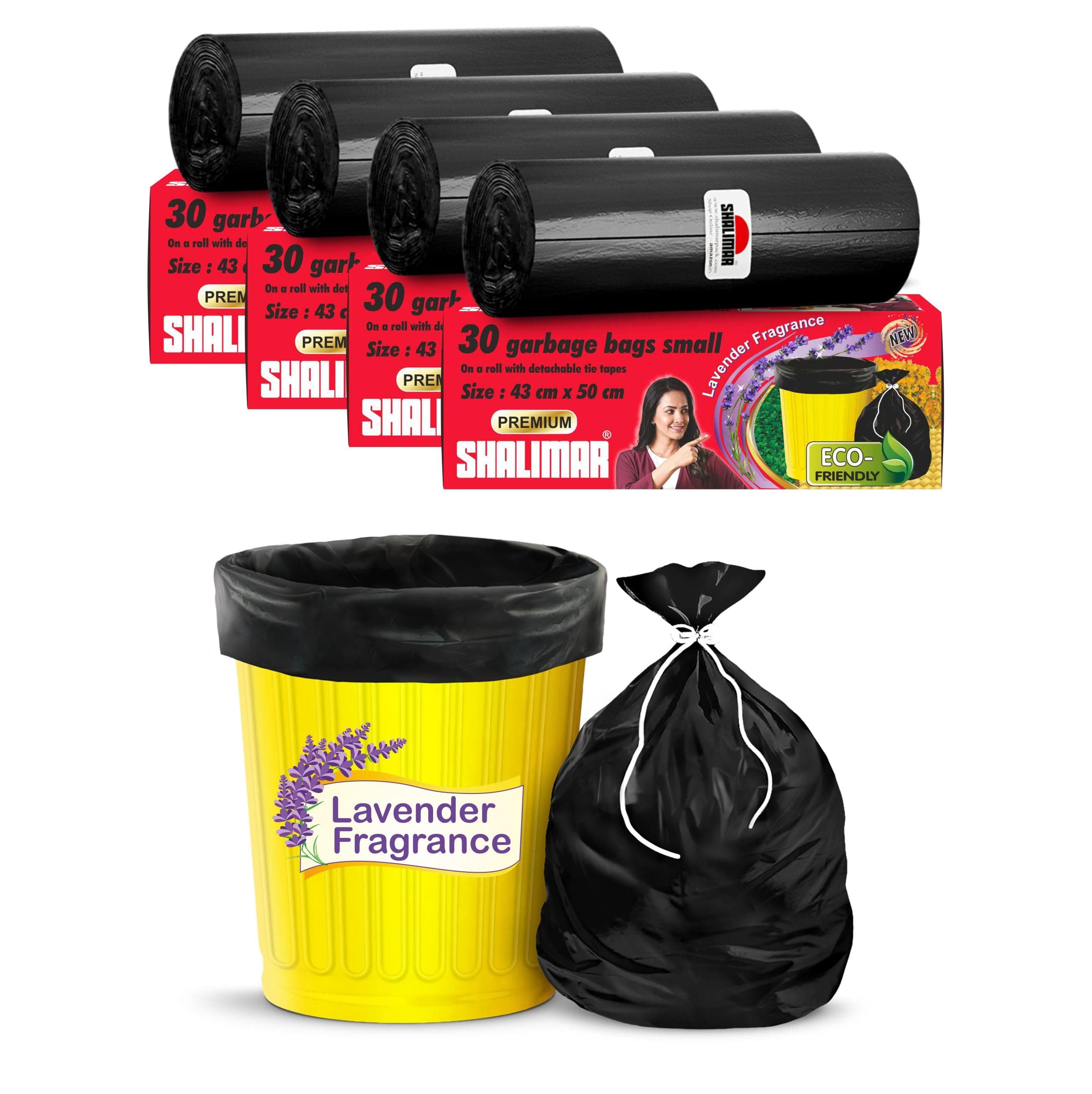 Shalimar Premium (Lavender Fragrance) Scented Garbage Bags | Small 17 X 19 Inches | 120 Bags (30 Bags X 4 Rolls) | Dustbin Bag/Trash Bag | (Black) - Perforated Box for Easy Dispensing