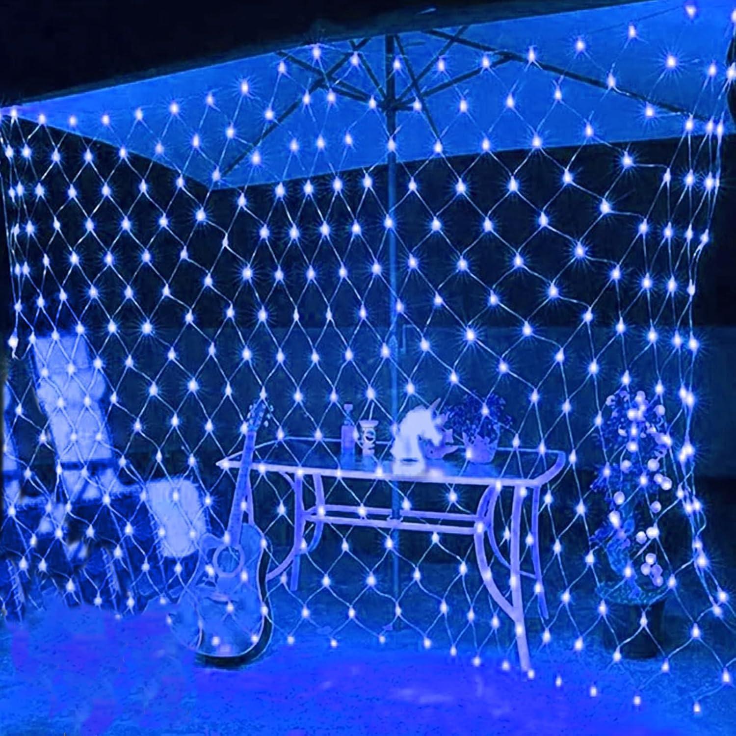fizzytech Net Mesh Fairy Curtain String Lights, 3 x 2 Meter (9 x 6 Feet) for Wall, Window, Balcony, Wedding, Party & Home Decoration - Blue, 224 LED