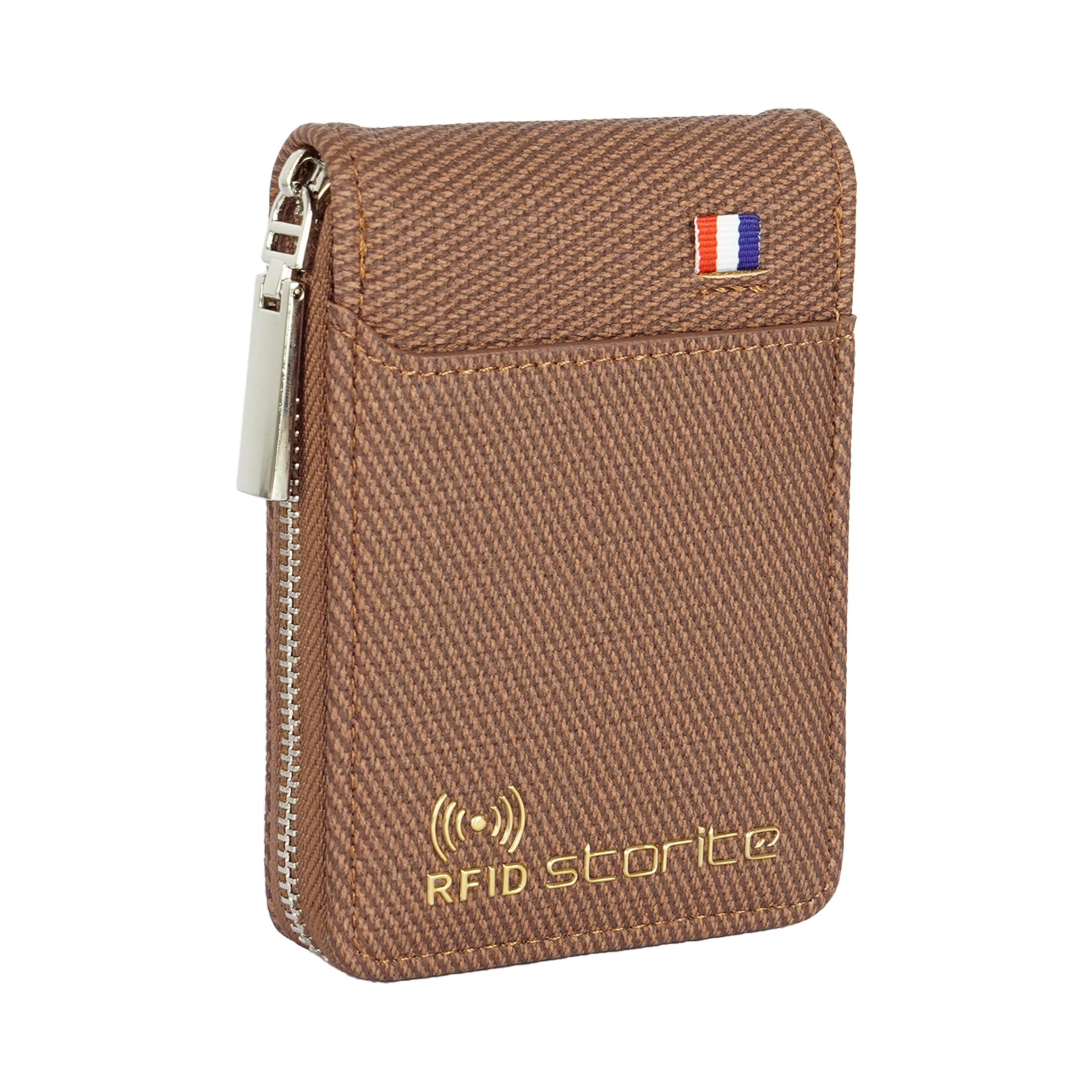Storite 9 Slots RFID Protected PU Leather Card Holder Wallet, Brown