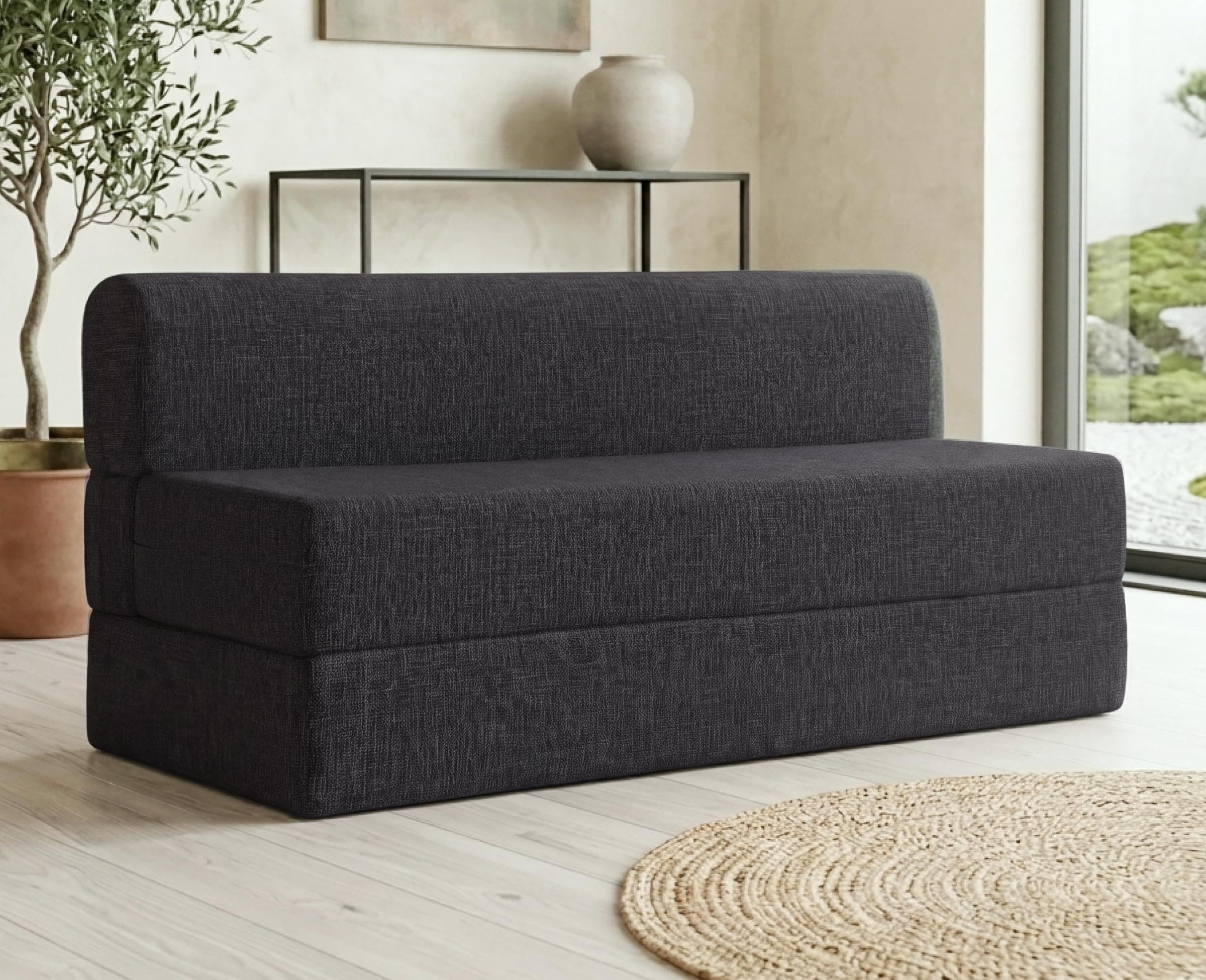 uberlyfe 3 Seater Sofa Cum Bed | 1 Year Warranty | Queen Mattress | 15" Sofa Height | Jute Fabric, Dark Grey | 5' X 6' Feet