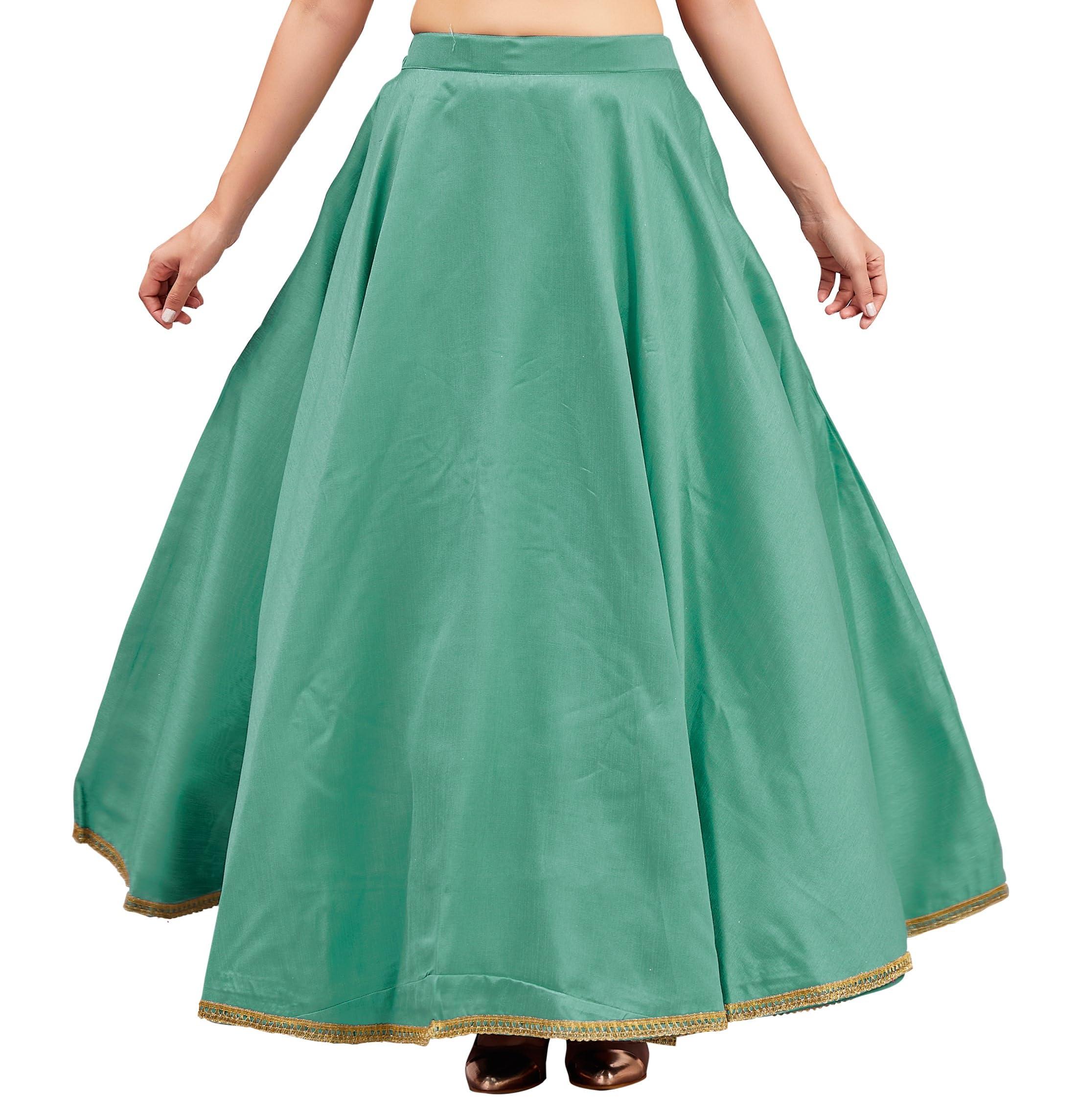 Studio Shringaar Women's Poly Silk Skirt/Lehenga with 8 Meters Flare (Double Ghera) (Emerald Green, Free Size)