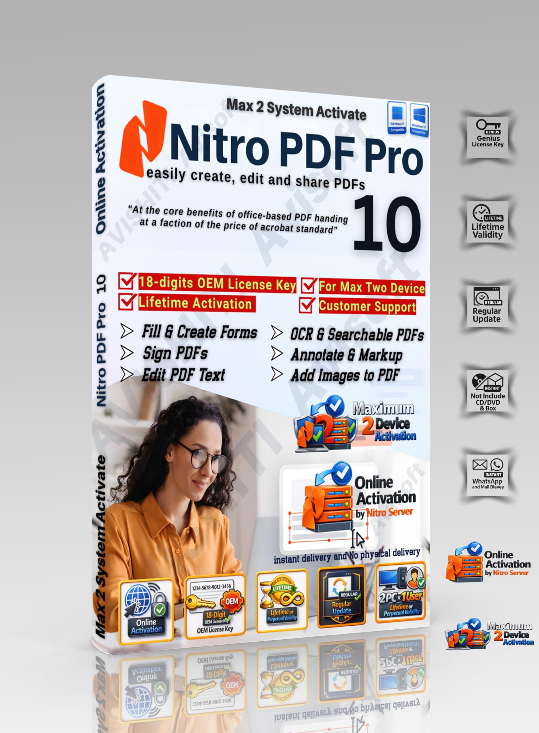 Nitro PDF Pro 10 (PDF Editor) | 2026–27 Edition | Official 18 Digits License Key | Online Activation Via Nitro Server | Advanced PDF Editor & Converter with OCR | Lifetime License Validity | Max 2 Device Activated | For Windows PC | Instant Delivery