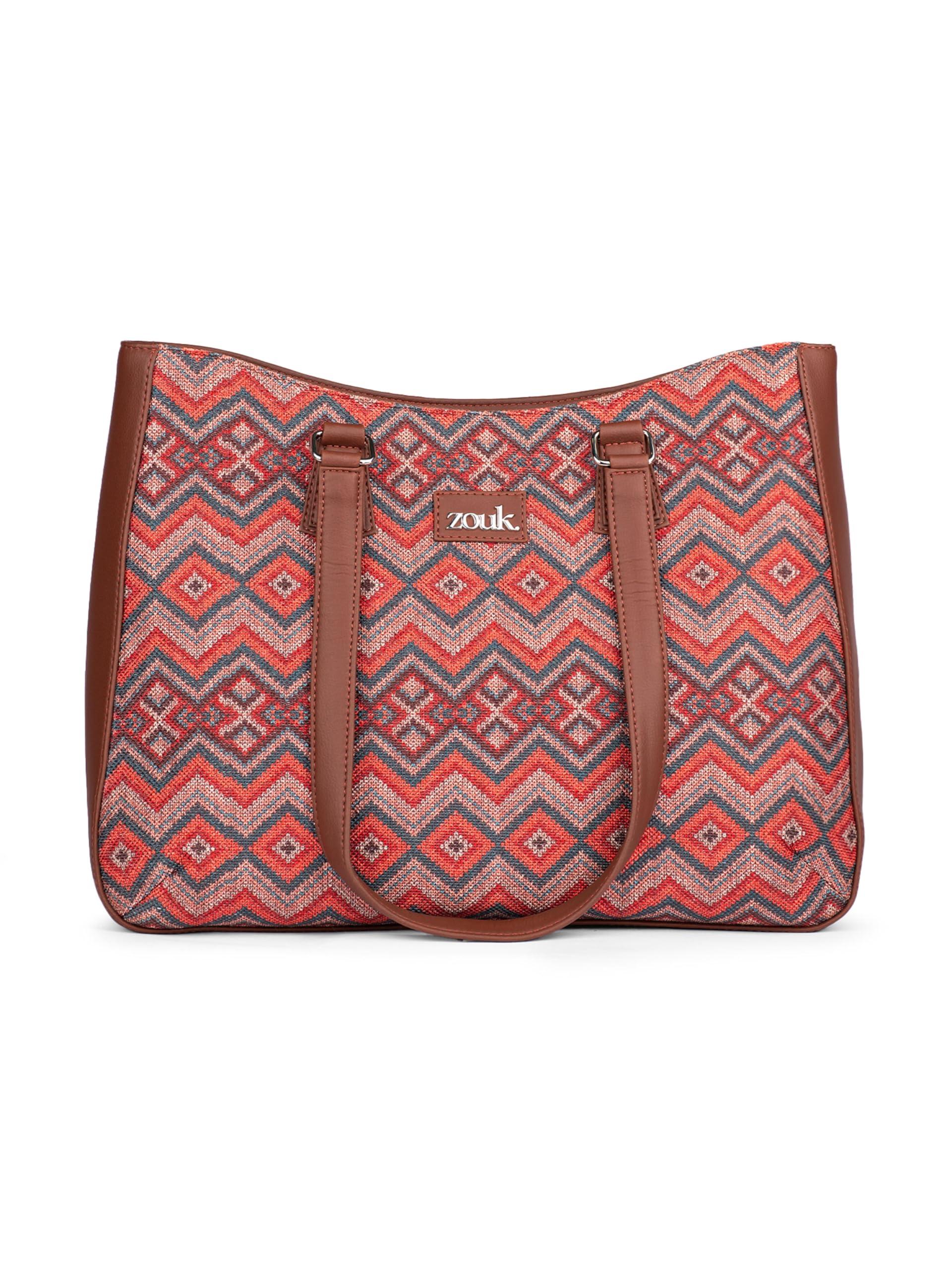 ZOUK Getaway Handbag | Stylish Tote Bags for Women | Handbag for Office, College & Casual Use | Big Size | Lightweight & Water-Resistant | Vegan Leather | Gwalior Weaves