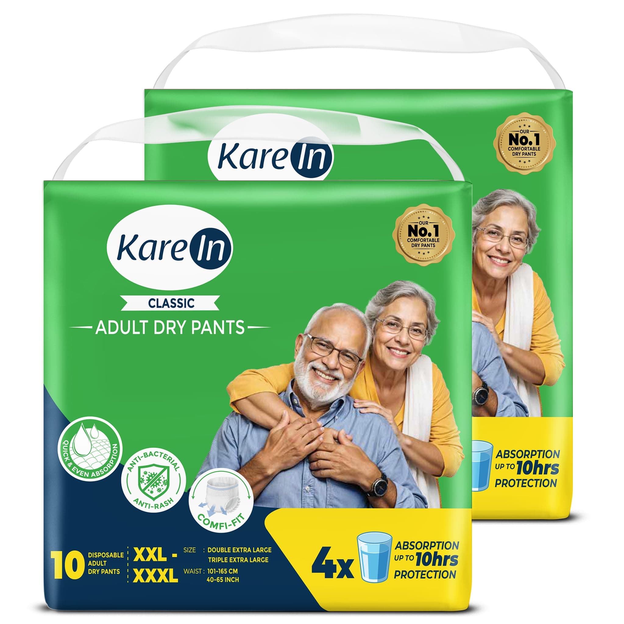 Karein Classic Adult Diaper Pant XXL-XXXL Size, Waist (101-165 cm 40-65"), 20 Unit, Long Protection Hour, Unisex, Quick & Even Absorption, Anti-Bacterial, Leakproof, Odour Control, Wetness Indicator