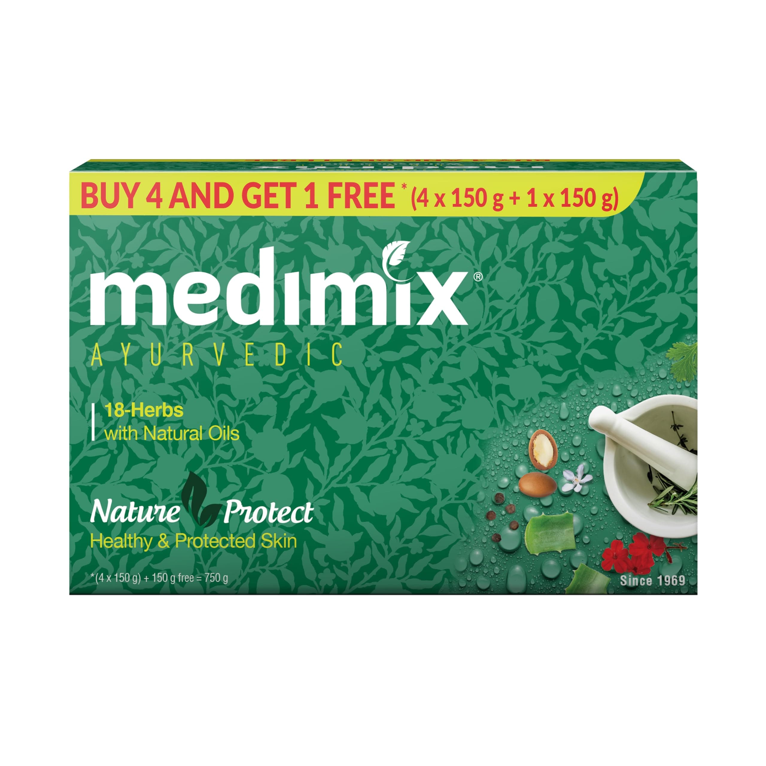 Medimix Ayurvedic Classic 18 Herbs Bathing Soap 150g (Buy 4 Get 1 EXTRA Combo pack) | Natural Oils For Healthy & Protected Skin | Shop Herbal | Natural | Paraben-free & Sulphate-free | 100% Vegan