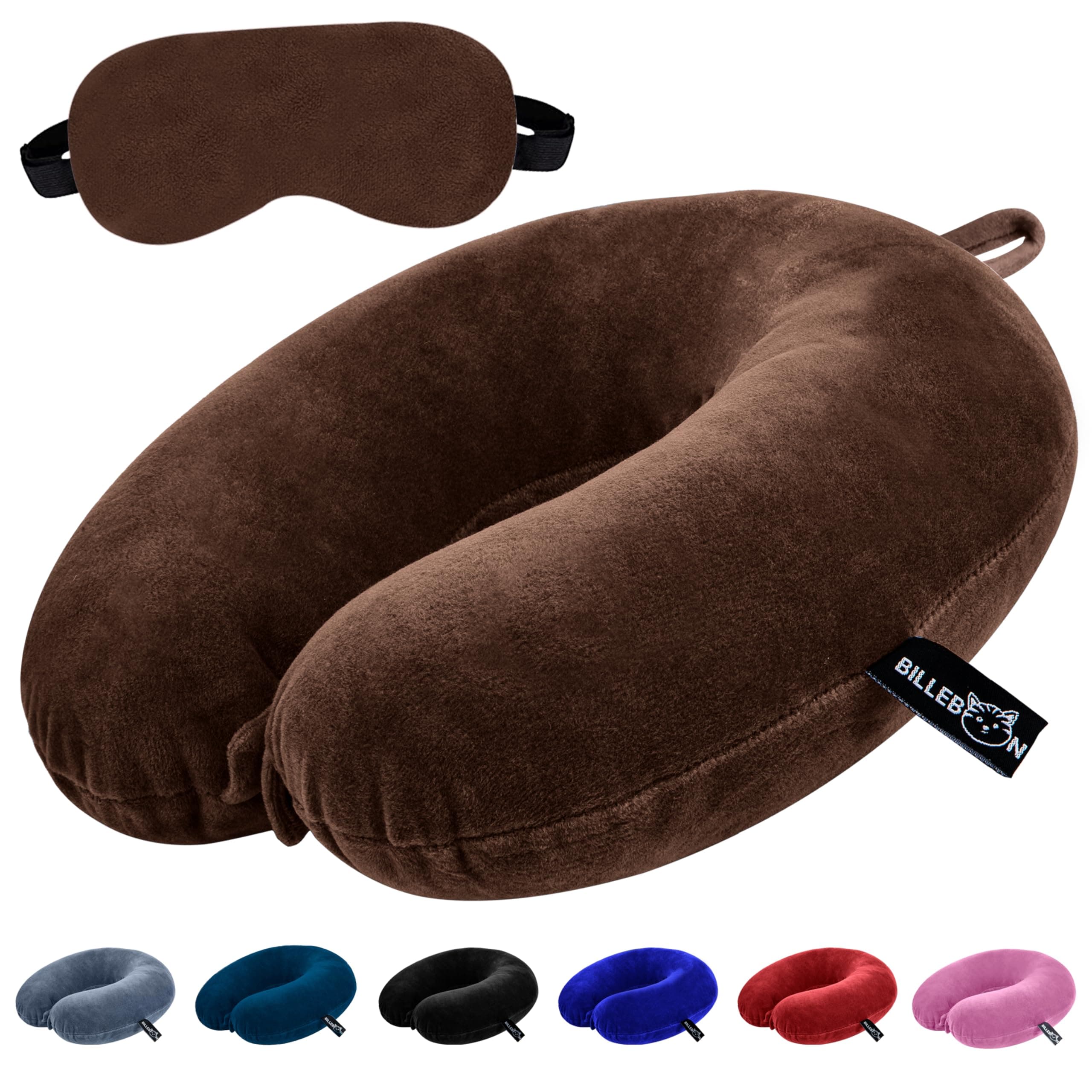 Billebon Premium Neck Pillow for Travelling Airplane Travel Pillow Comfortable Head Rest Neck Holder Pillow (Brown with Eye Mask)