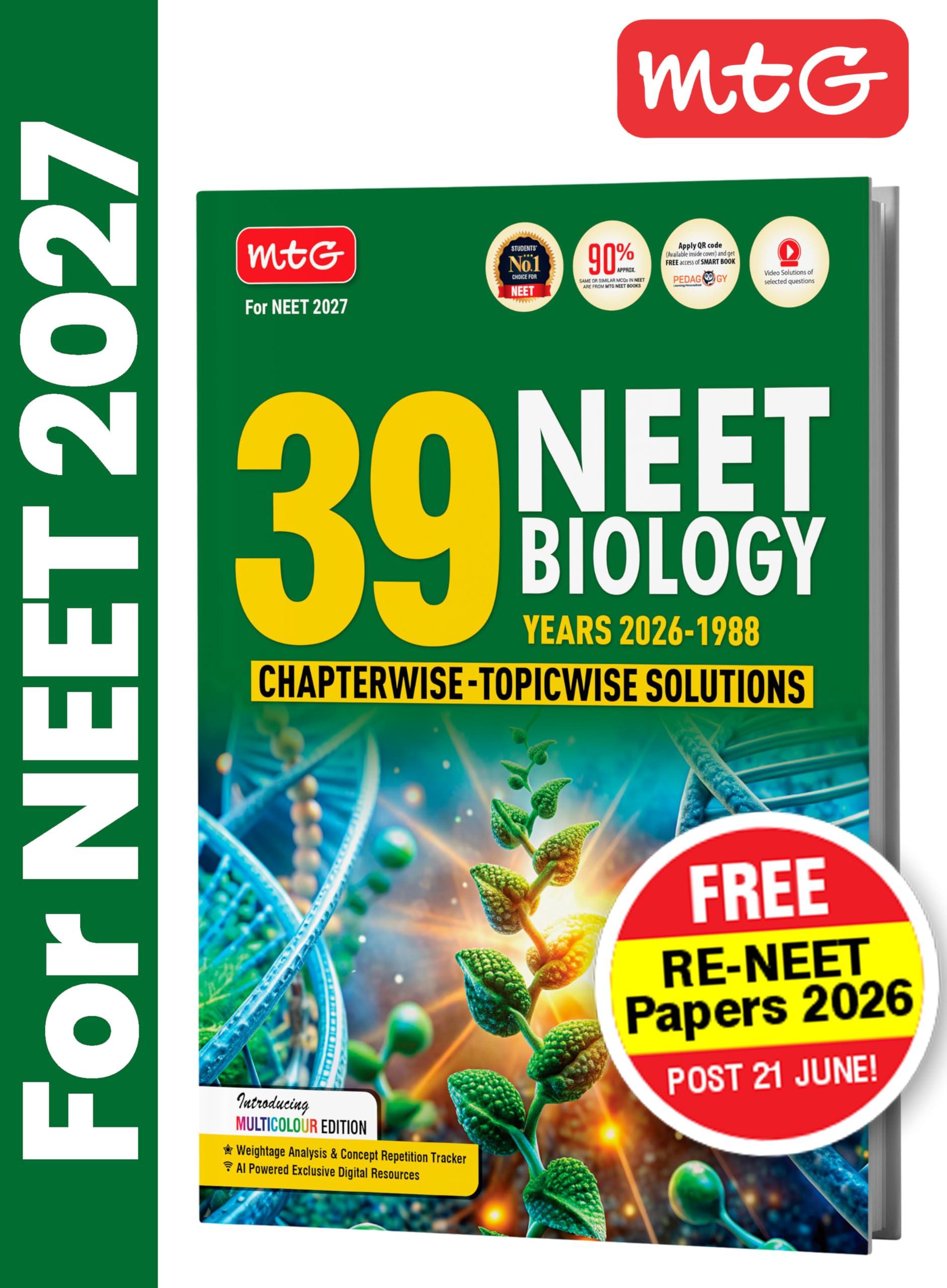MTG NEET PYQ 39 Years Biology Book For 2026-2027 Exam | Chapterwise Topicwise Solved Question Papers | Free Video Solutions | AI Powered Digital Resource