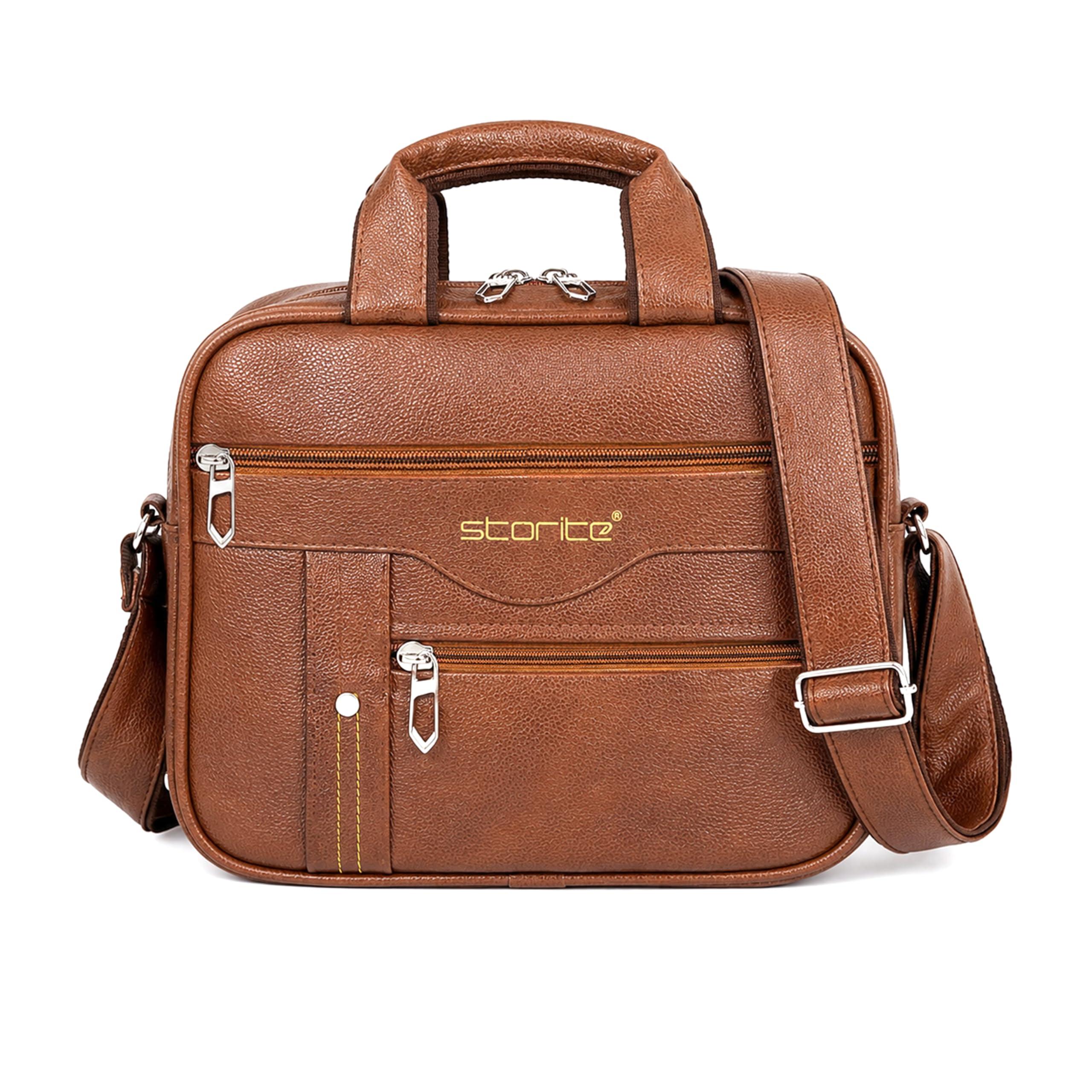Storite PU Leather Crossbody Bag, Brown, 25x11x20 cm