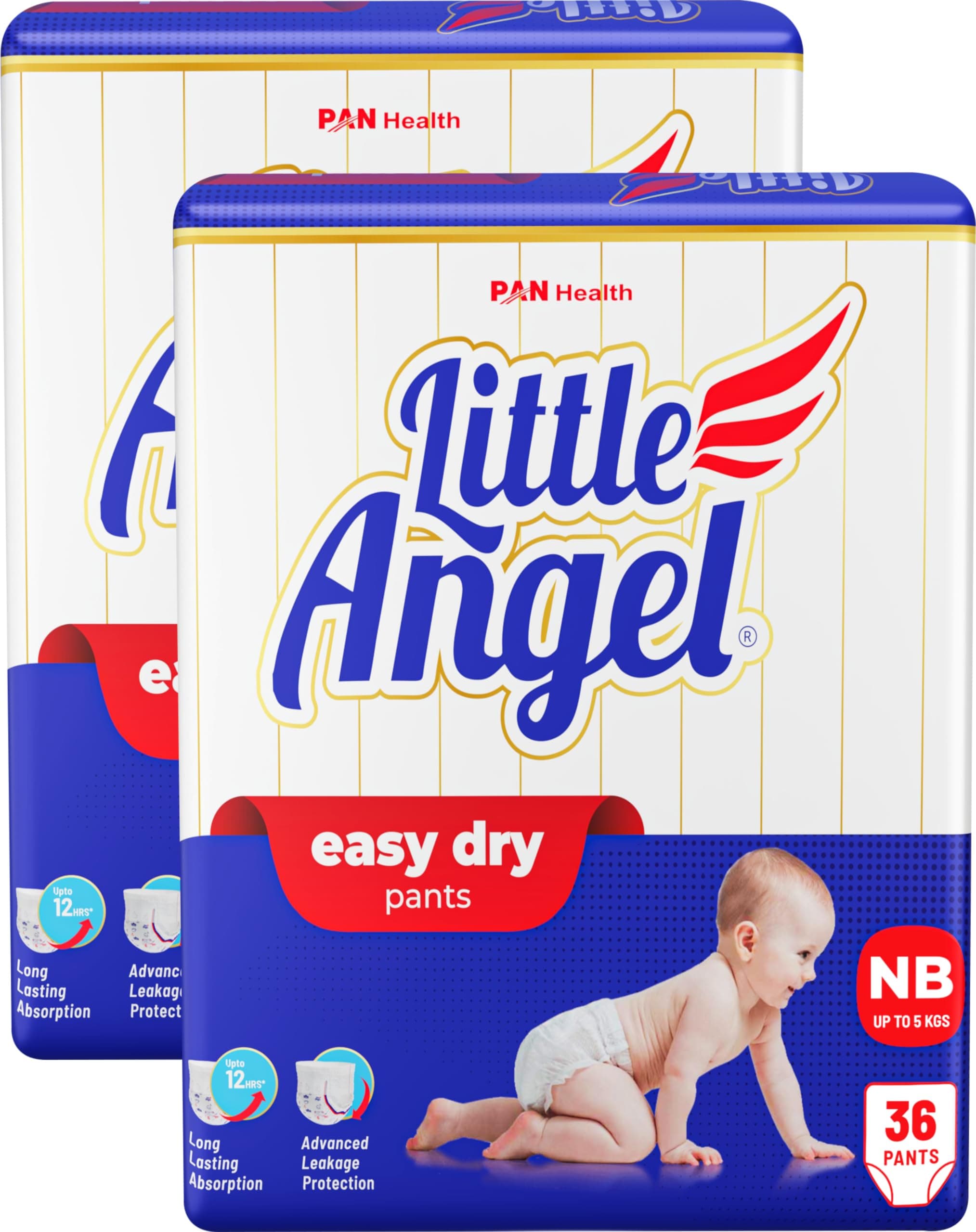 Little Angel Easy Dry Pull-Up Diaper Pants For Unisex, With 12 Hrs Absorption New Born(Nb/Xs) Size, 72 Count, Up To 5 Kgs-New Born (36 Count, Pack of 2)