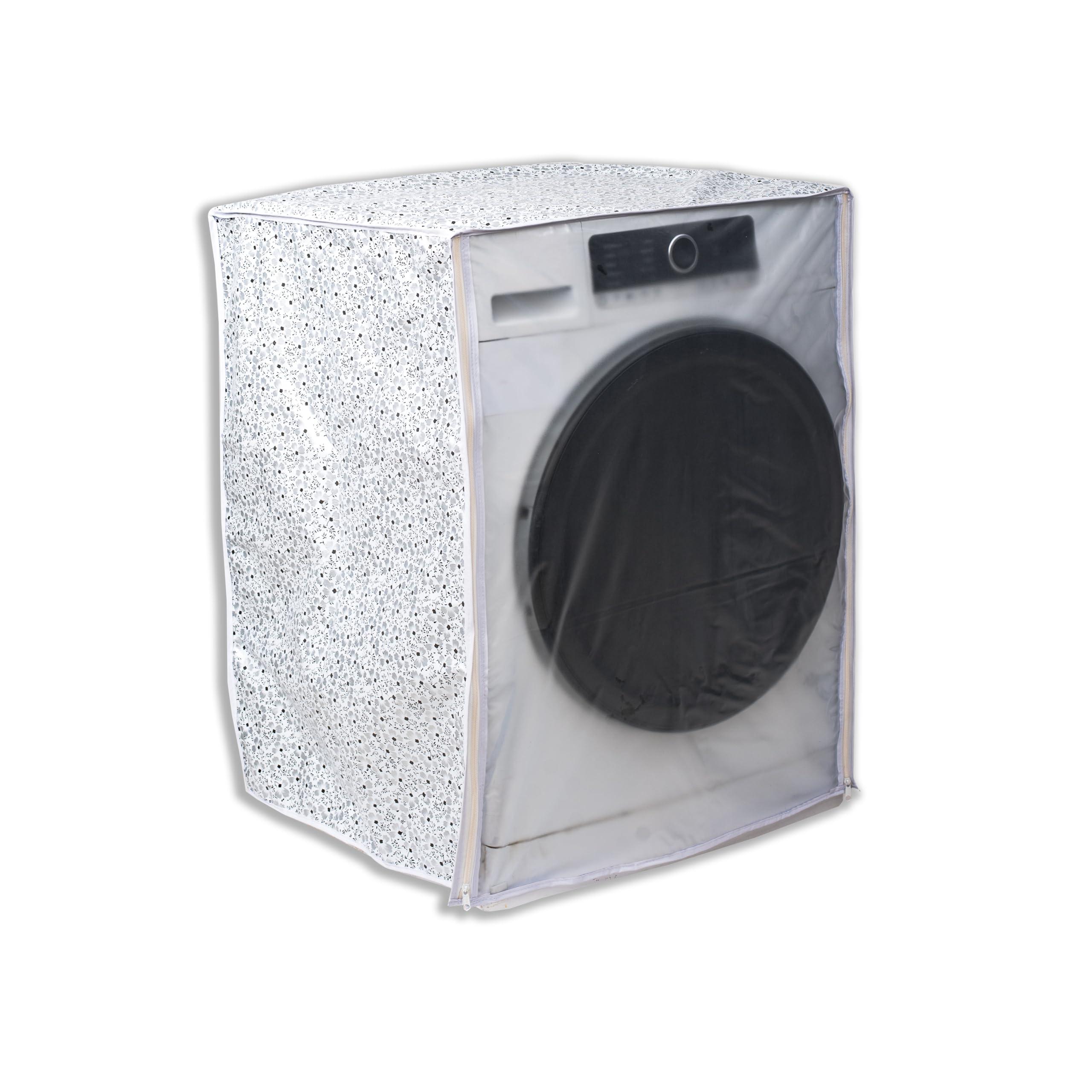 Classic® Front Load Washing Machine Cover Suitable for LG 5.5 Kg, 6 Kg, 6.5 Kg (50cmsX63cmsX81cms, White & Grey, Medium)