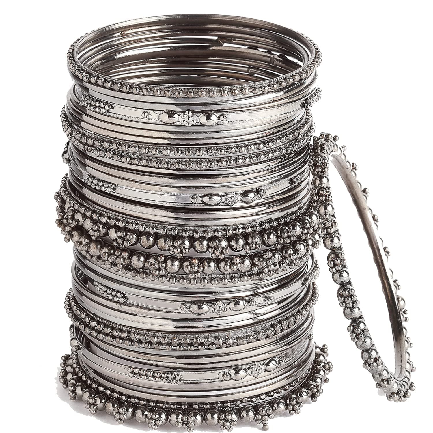 ZENEME Jewellery Traditional Black Antique Oxidized Bracelet Bangles Set for Girls and Women (Black Nickel, 2.6)
