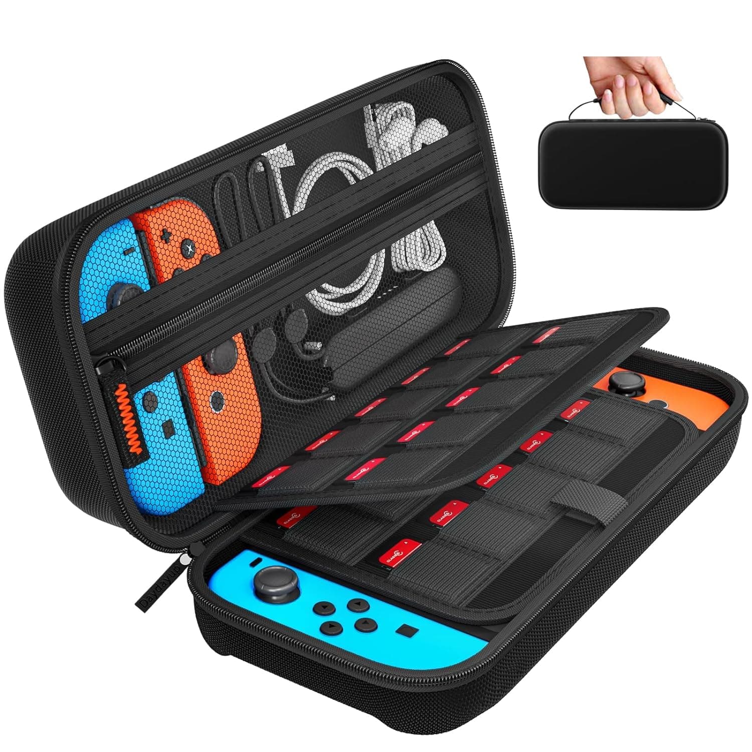 M.G.R.J® Portable Carrying Case Cover for Nintendo Switch / Switch OLED Accessories, with 20 Games Cartridges (Hard|EVA|Black) (Console & Accessories are not Included)