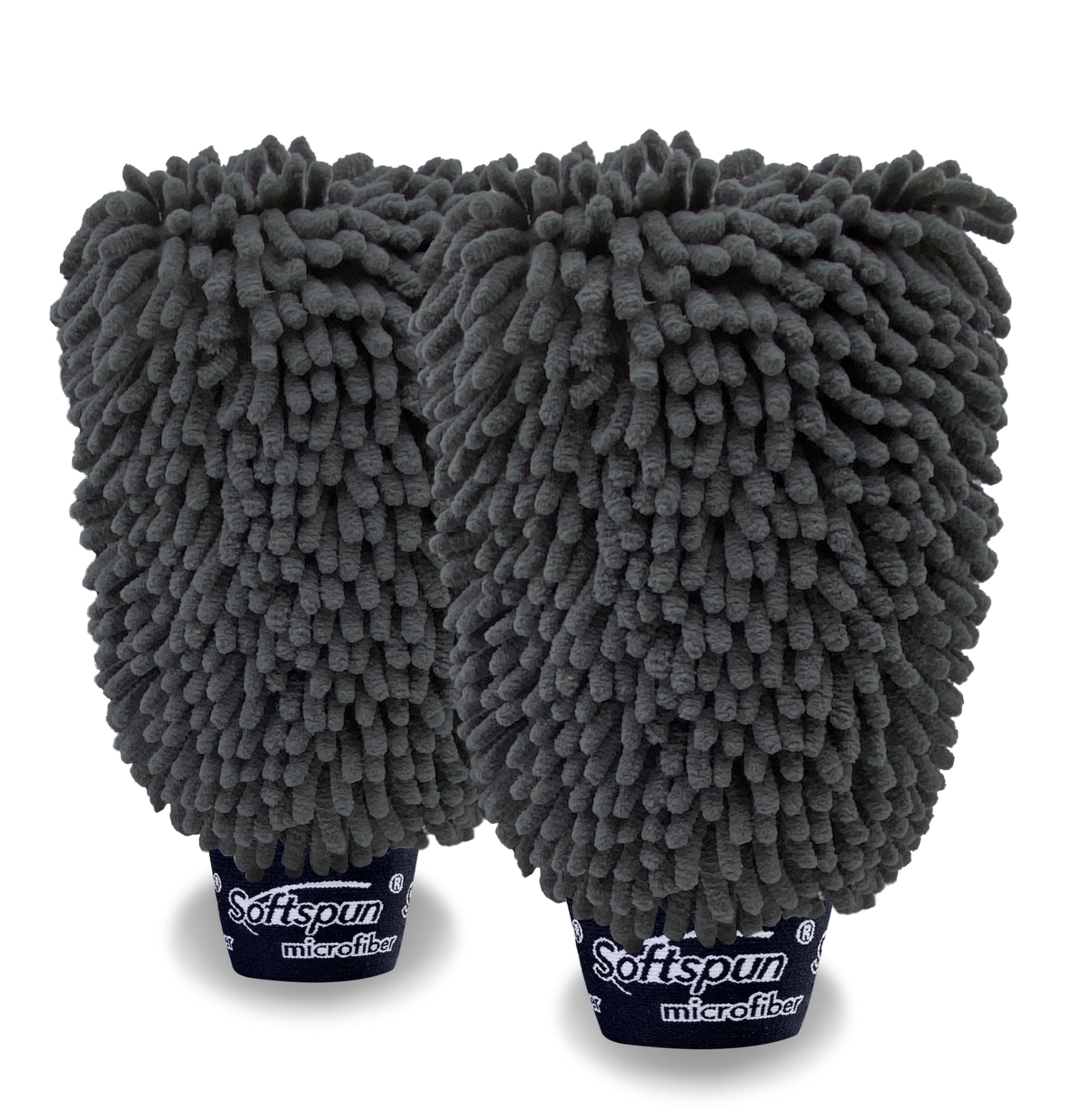 SOFTSPUN Microfiber Double Side Chenille Mitt, 2 Piece Set 1700 GSM Grey! Multi-Purpose Super Absorbent and Perfect Wash Clean with Lint-Scratch Free Cars & Window