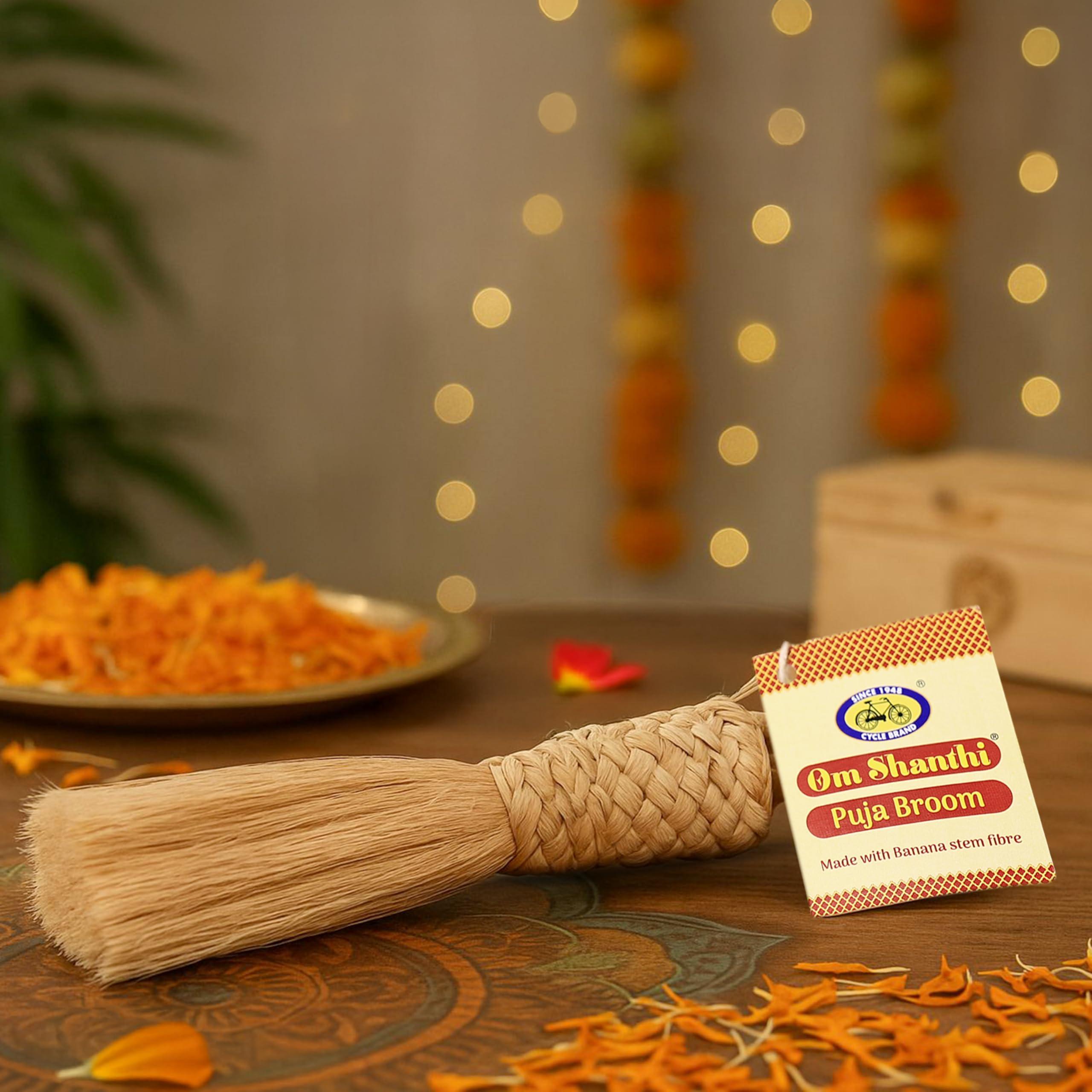 Cycle Pure Om Shanthi Pooja Broom | Eco-Friendly Broom for Puja Room | Length 8.5 Inches | Broom Stick for Dusting & Home Cleaning Pack of 1