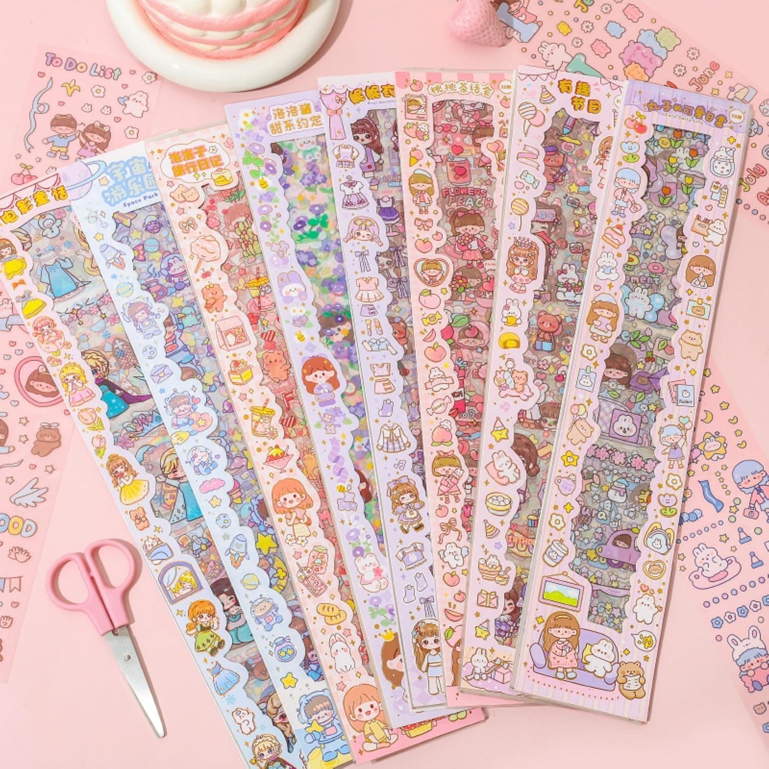 Jaravik Cute Cartoon Theme Kawaii Stickers-20 Pet Sheets Cute Washi Stickers for Project, Girls Sticker Set for Kids, Self-Adhesive Sticker, Kawaii Sticker Sheet Size - 40 X 8 CM