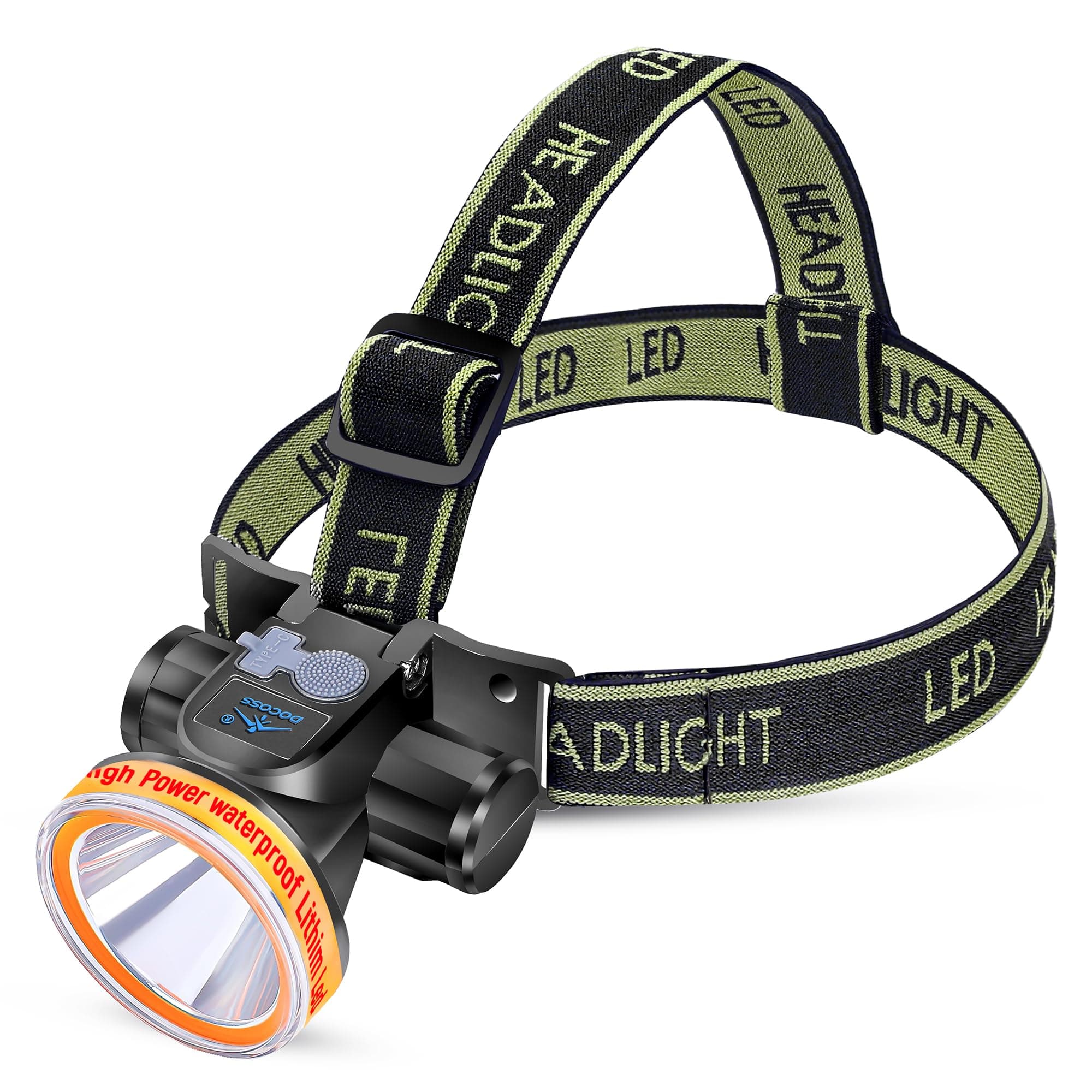 DOCOSS Ultra Bright Waterproof LED Headlamp for Trekking,(Working Time-8-14 Hrs) Head Light Torch,Head Torch Rechargeable Long Distance for Camping, Cycling &Outdoor Activities (Big Battery)