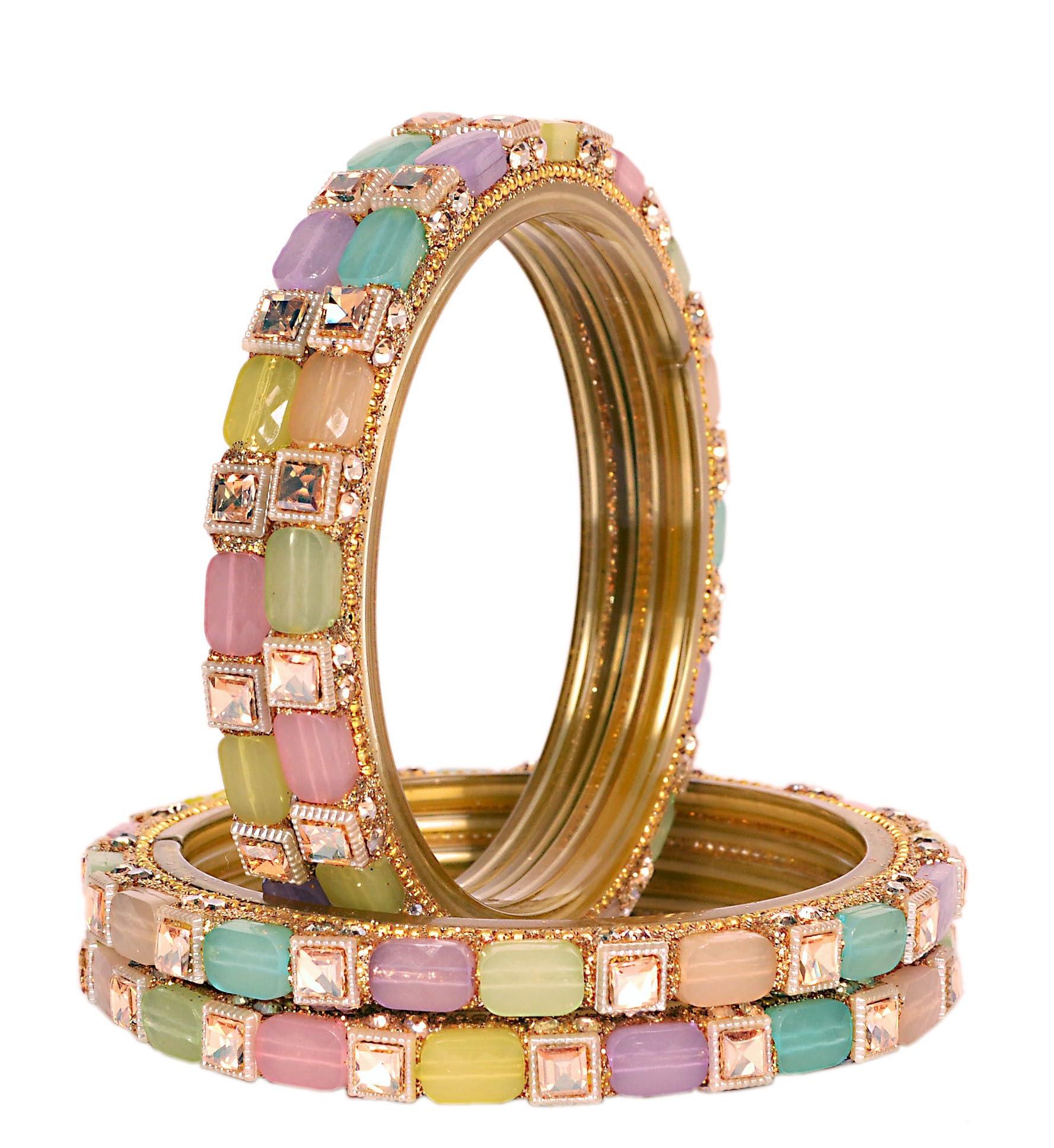 Swara Creations Multicolor Glass Kadas Set for Women |Colorful Kadas Stonework| Perfect for Wedding & Special Occasions(4Pc)(SKU400)