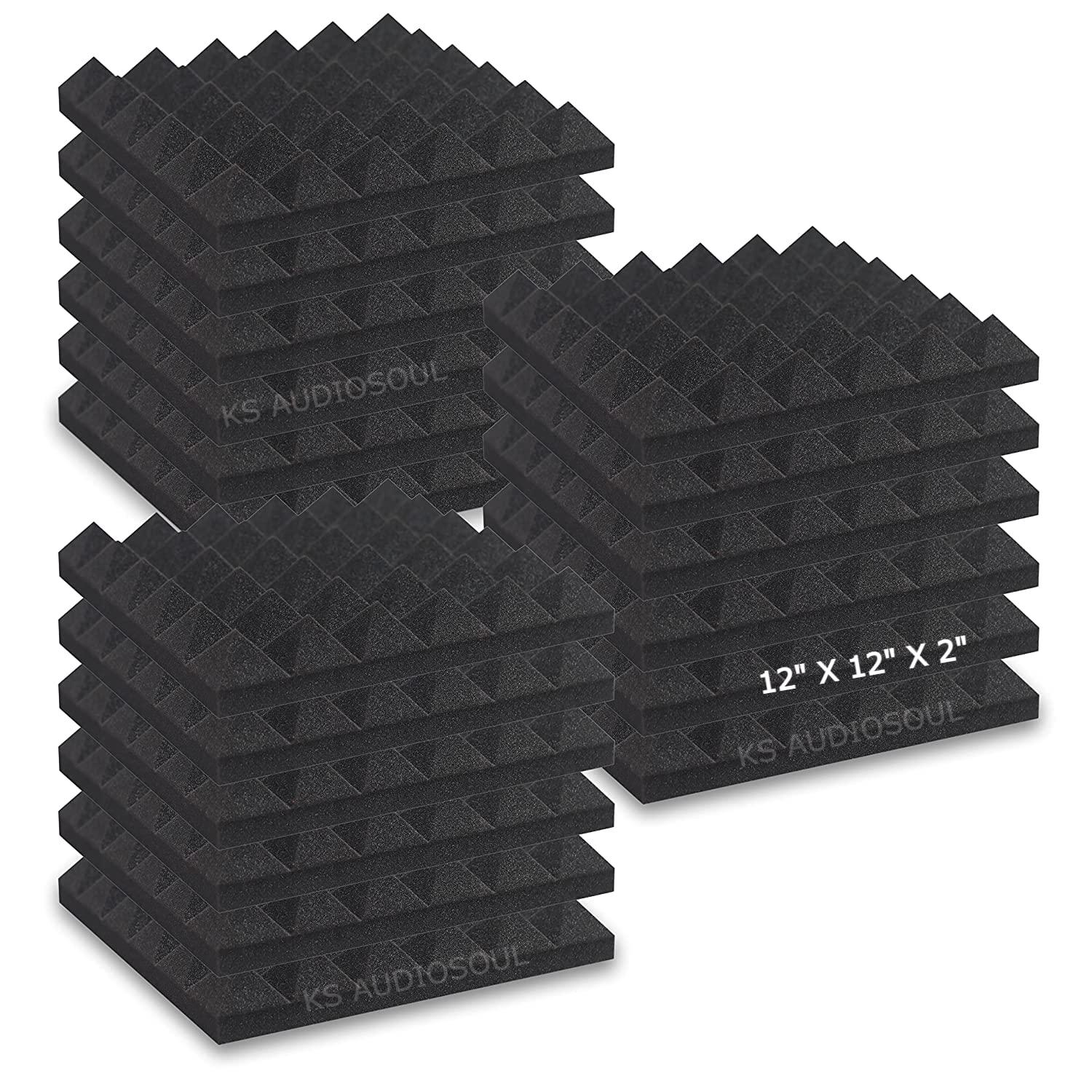 KS Studio Soundproofing Pyramid Acoustic Foam Panels 2"x12"x12" (Black) High Density | Sound Absorber Professional Charcoal | Studio & Home Decreasing Noise and Echoes (PACK OF 600)