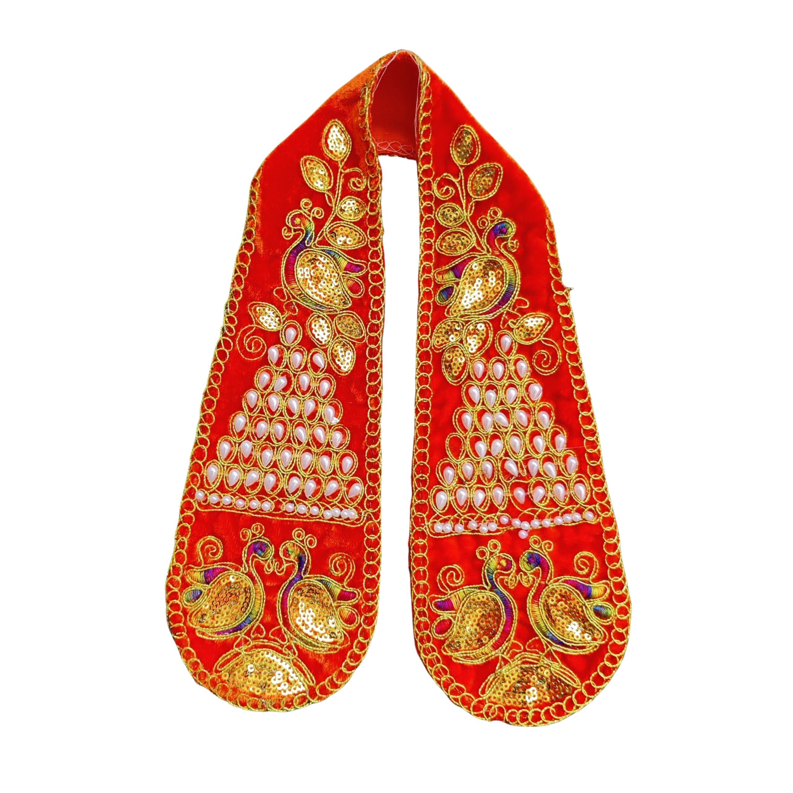 PUNYATVA Ganpati Shela with Moti Design (Orange), Khes, Patka, Uparna Vastra for Gauri Ganpati, Ganesh Chaturthi, Varalakshmi Vratam, Navratri, Durga Puja, Decoration Accessories for Idols, God Dress