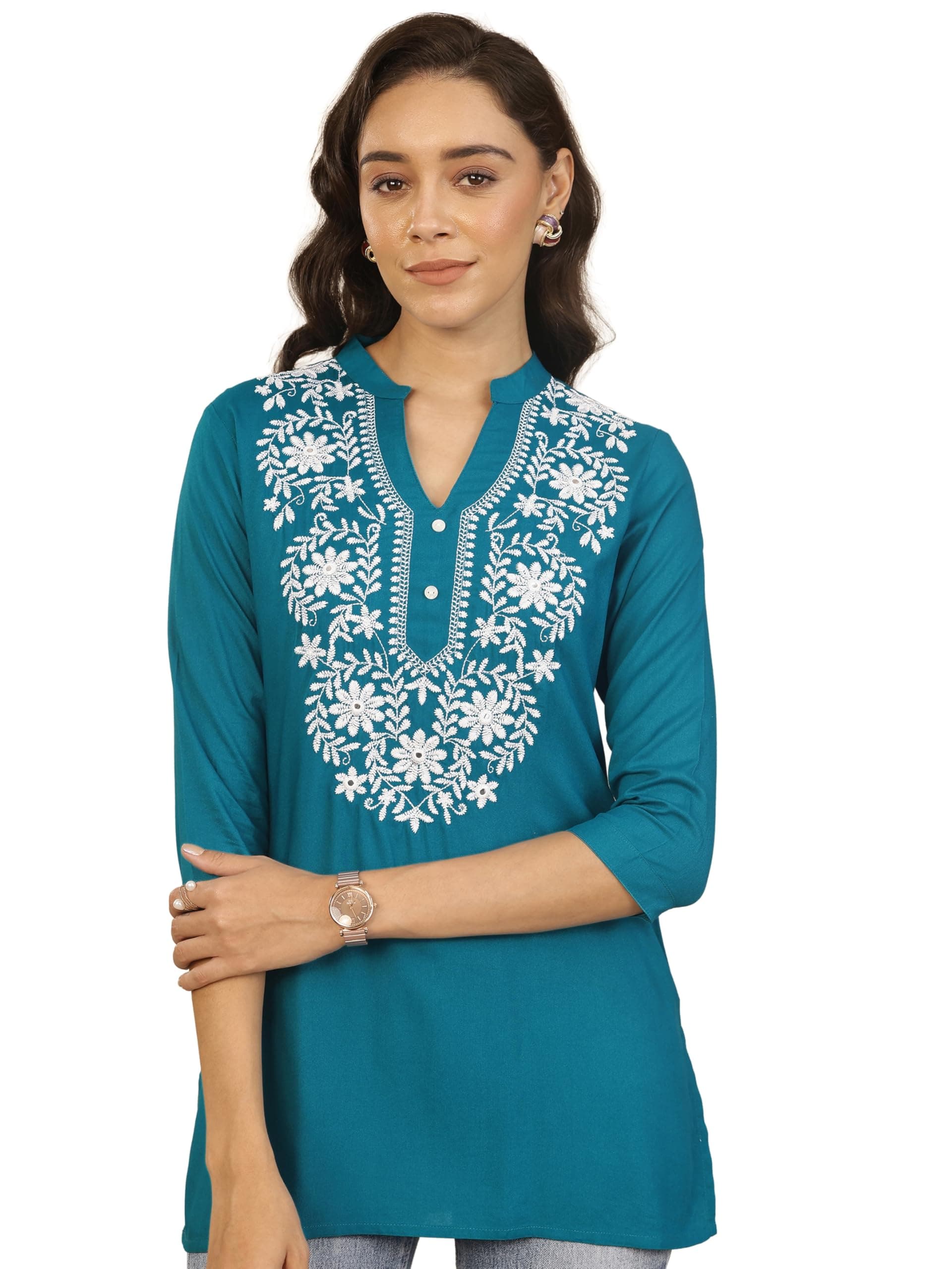 Gerua By Libas Embroidered Viscose Rayon Straight Kurti Blue