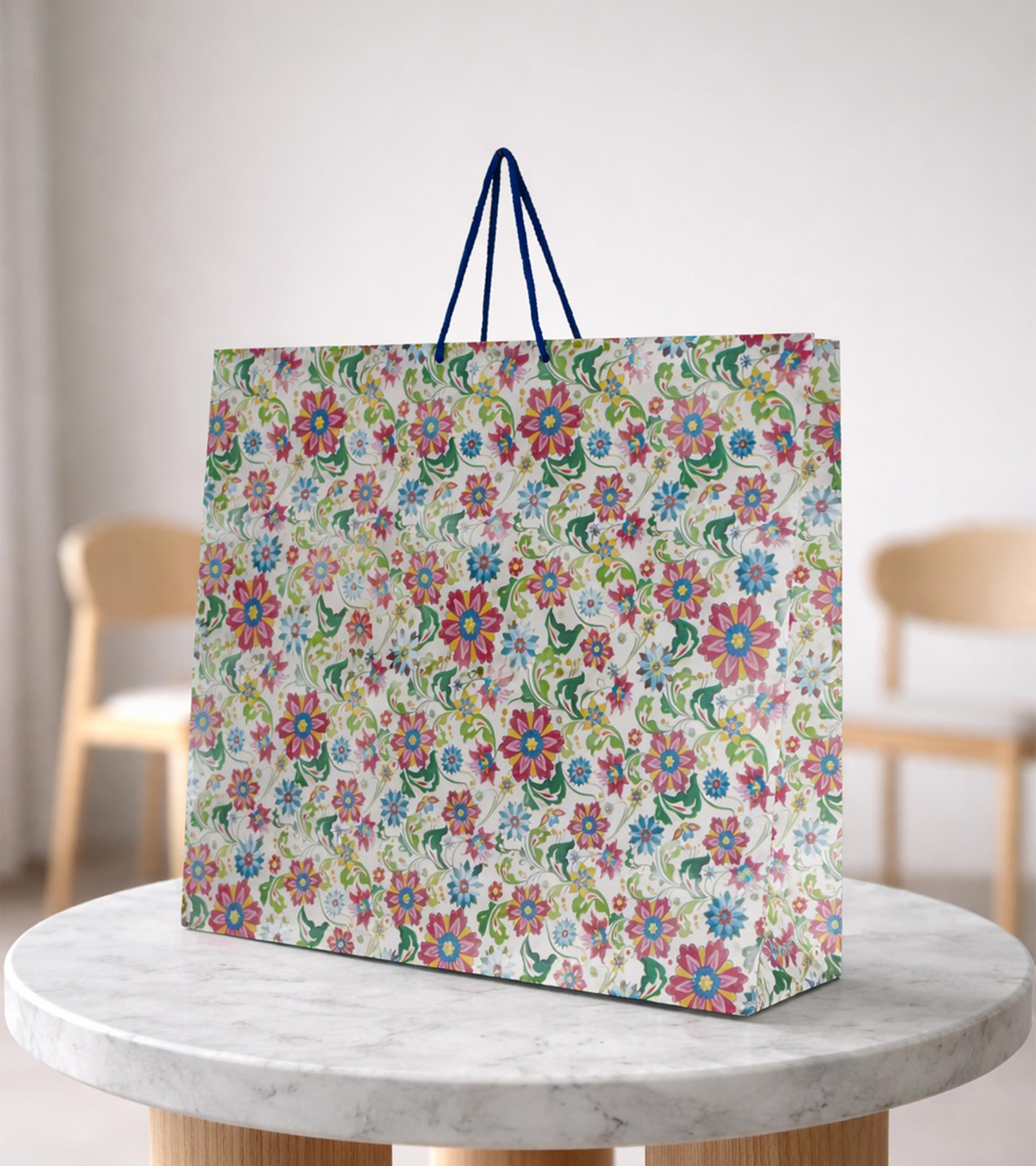 KOSY Paper Gift Bag for Gifting Eco Friendly Reusable Printed Paper Carry Bag with Traditional Madhubani Designer Pattern Durable Lightweight Large Size for Chocolates Jewelry Accessories Pack of 10