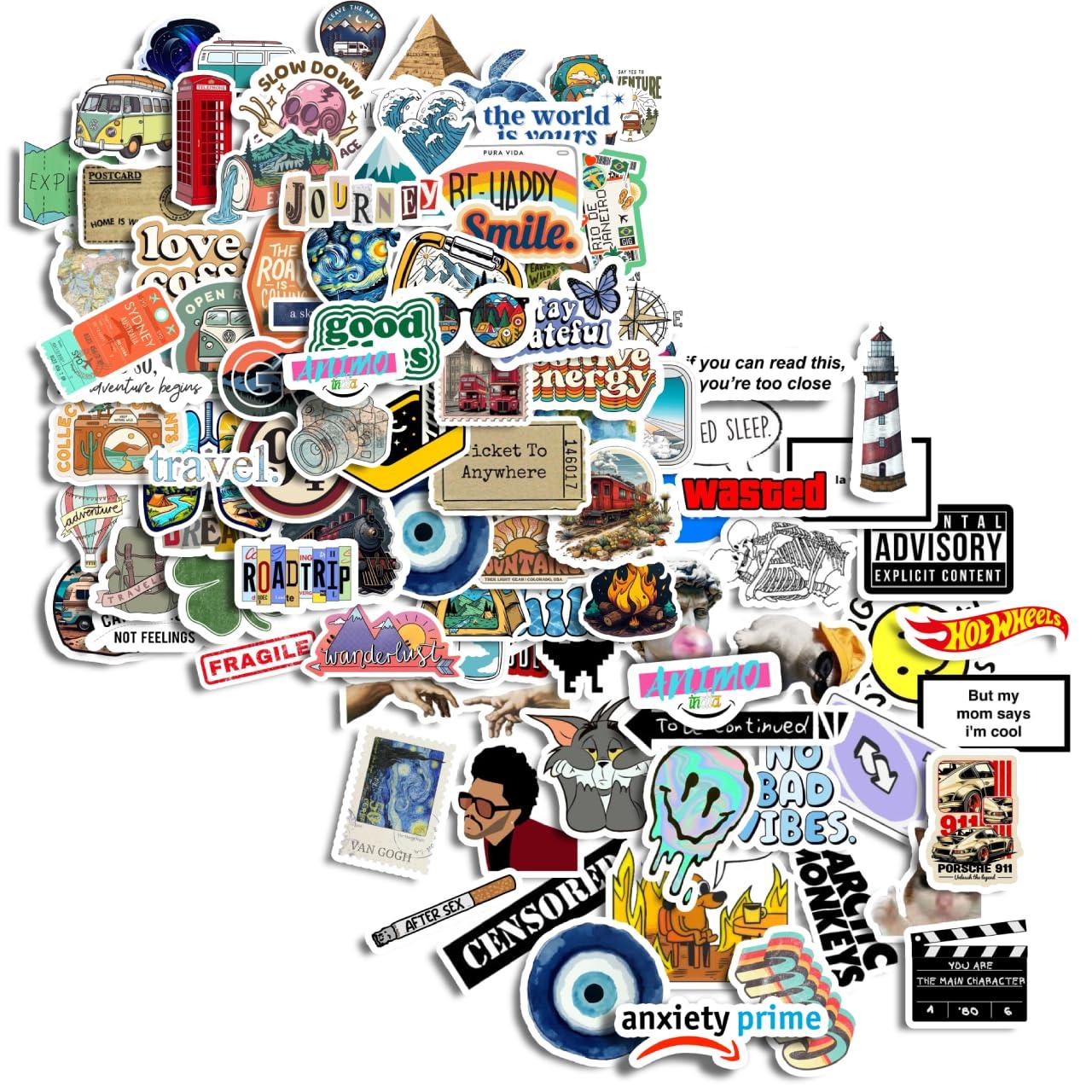 110pcs Travel Aesthetic Fanart Sticker Pack Perfect for Laptop Computer Car Water Bottle Travel Case Guitar Luggage Motorbikes (Water Resistant, Scratch Resistant, Residue-Free Removal)