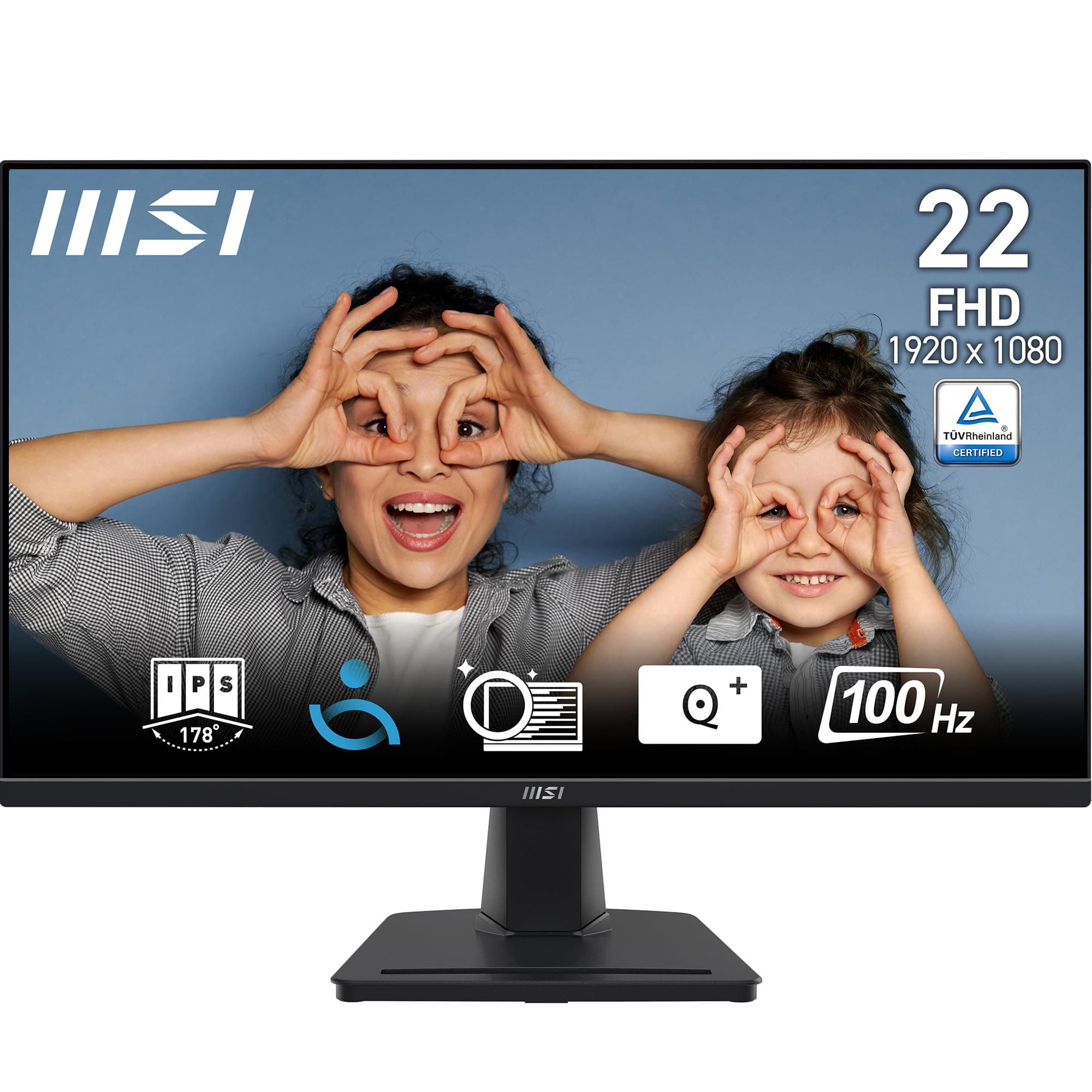 MSI PRO MP225, 21.5 Inch (54.61 cm), IPS Panel, Full HD 1920 x 1080, 100 Hz, Black, Eye-Friendly Screen, Tilt-Adjustable, HDMI, D-Sub (VGA) Monitor