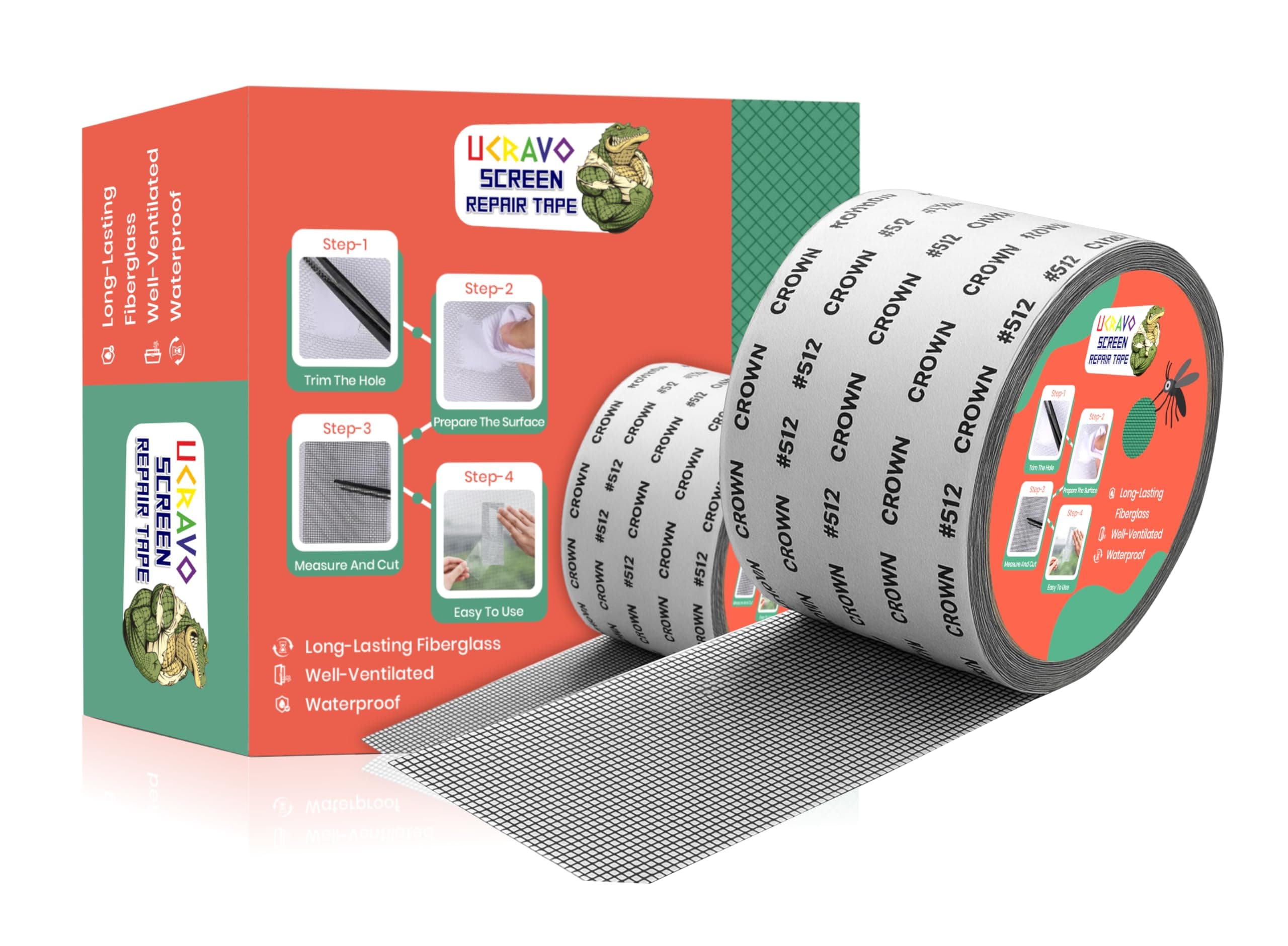 UCRAVO Window Screen Repair Tap, Mosquito net patch repair Tape, Strong Adhesive & Waterproof Window Mosquito net Covering Mesh Tape for Door Tears Holes Screen Patch Repair (200Cm X 5CM)