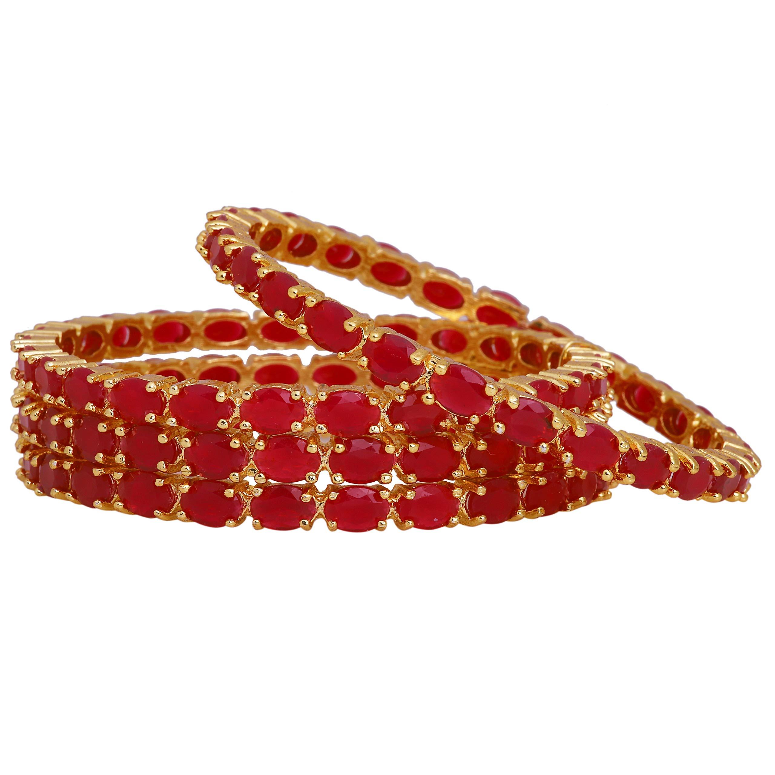 MANIKYA Bangles Set for Women | Stylish Red Bangles | Glass Bangles Set | Traditional Gold Plated Bangles | Red Chudi Set | Raindrop Glass Bangles | Kangan | Elegant Bangle & Chudi Set | Red, 2.6 Inches
