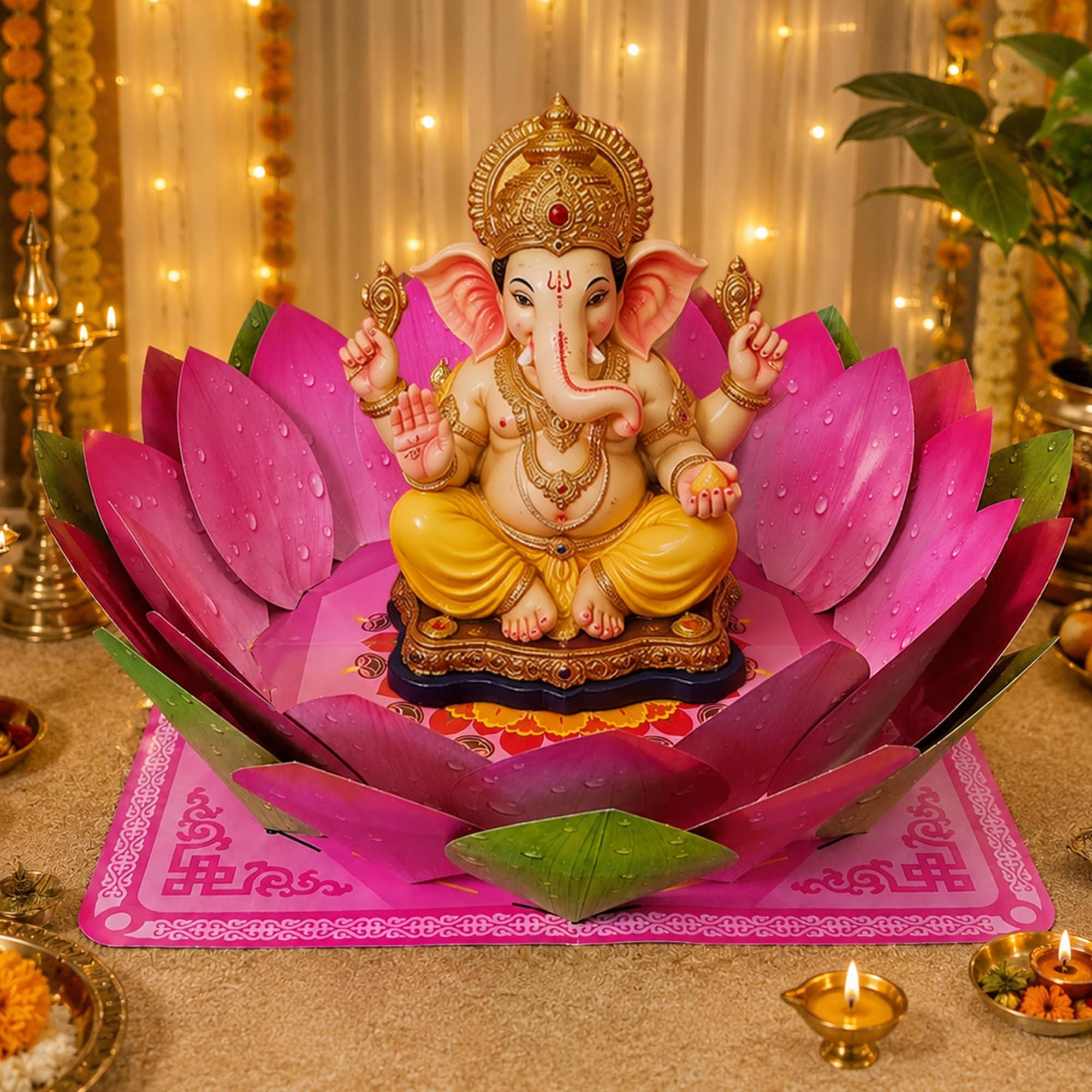 SpecialYou Ganpati Makhar for Ganpati Festival Foldable for Ganesh Decoration Items for Home Decor (30x7.5 inch), Big Lotus Flower for Decoration, Ganesh Chaturthi