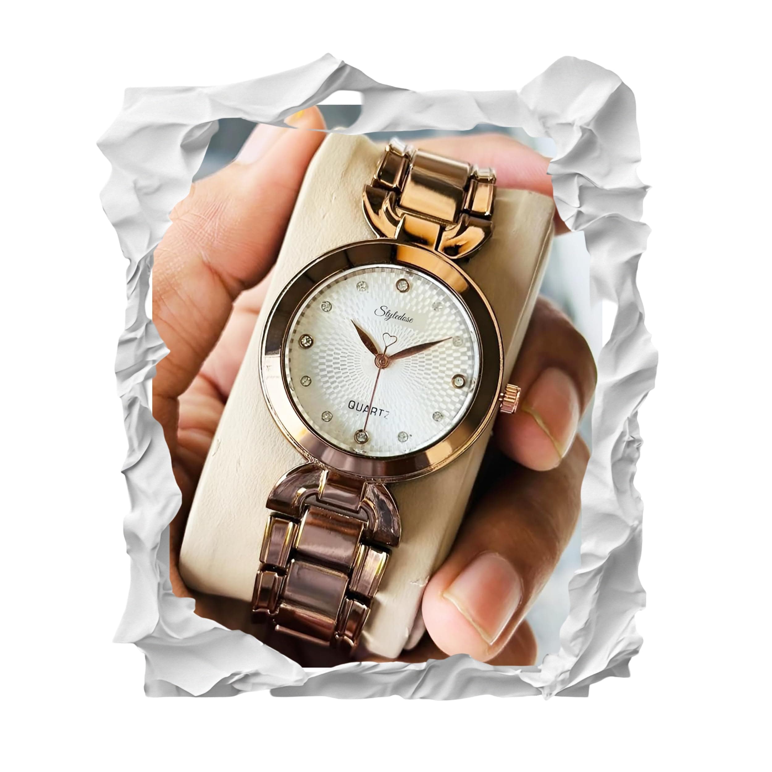 styledose Women Analogue Wrist Watches for Women's & Girls&Ladies Diamond Studded Dial Rosegold Colored Stylish Bracelet Strap (Brown - White)