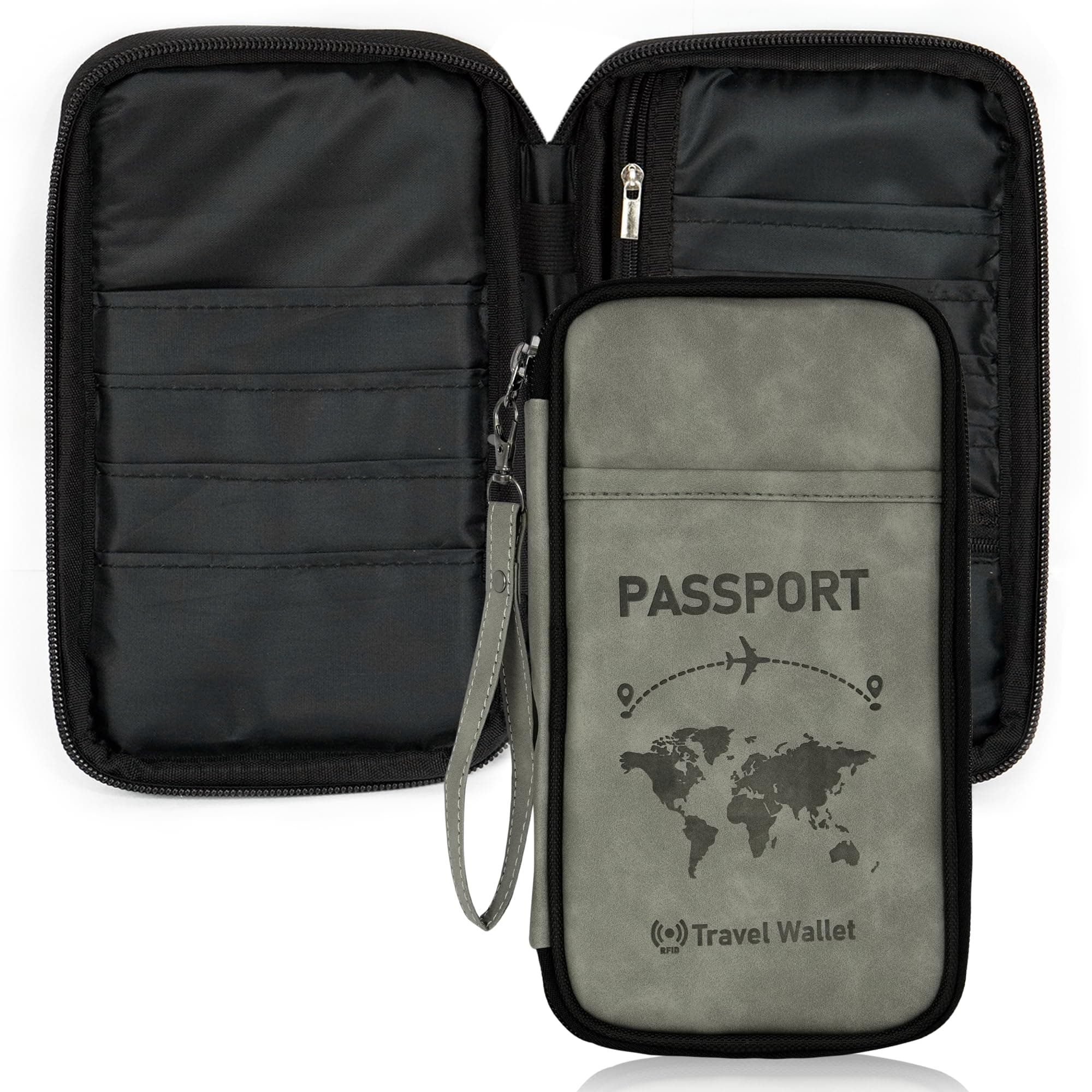 Storite RFID Blocking PU Leather Passport Holder,24.5x14x2.3Cm GreyBlack